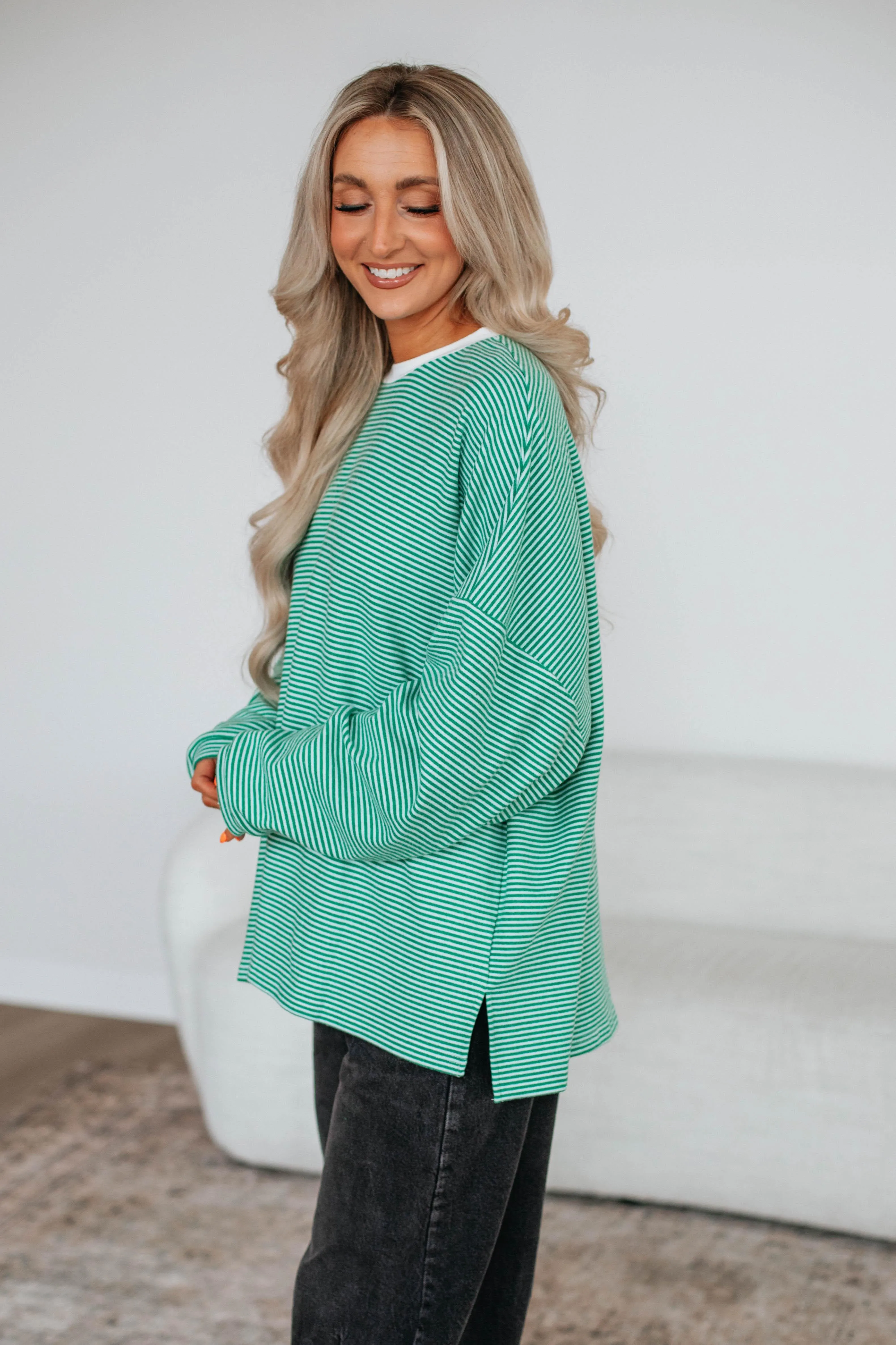 Cayla Striped Top - Kelly Green Mix sold by Wild Oak Boutique product image thumbnail 3