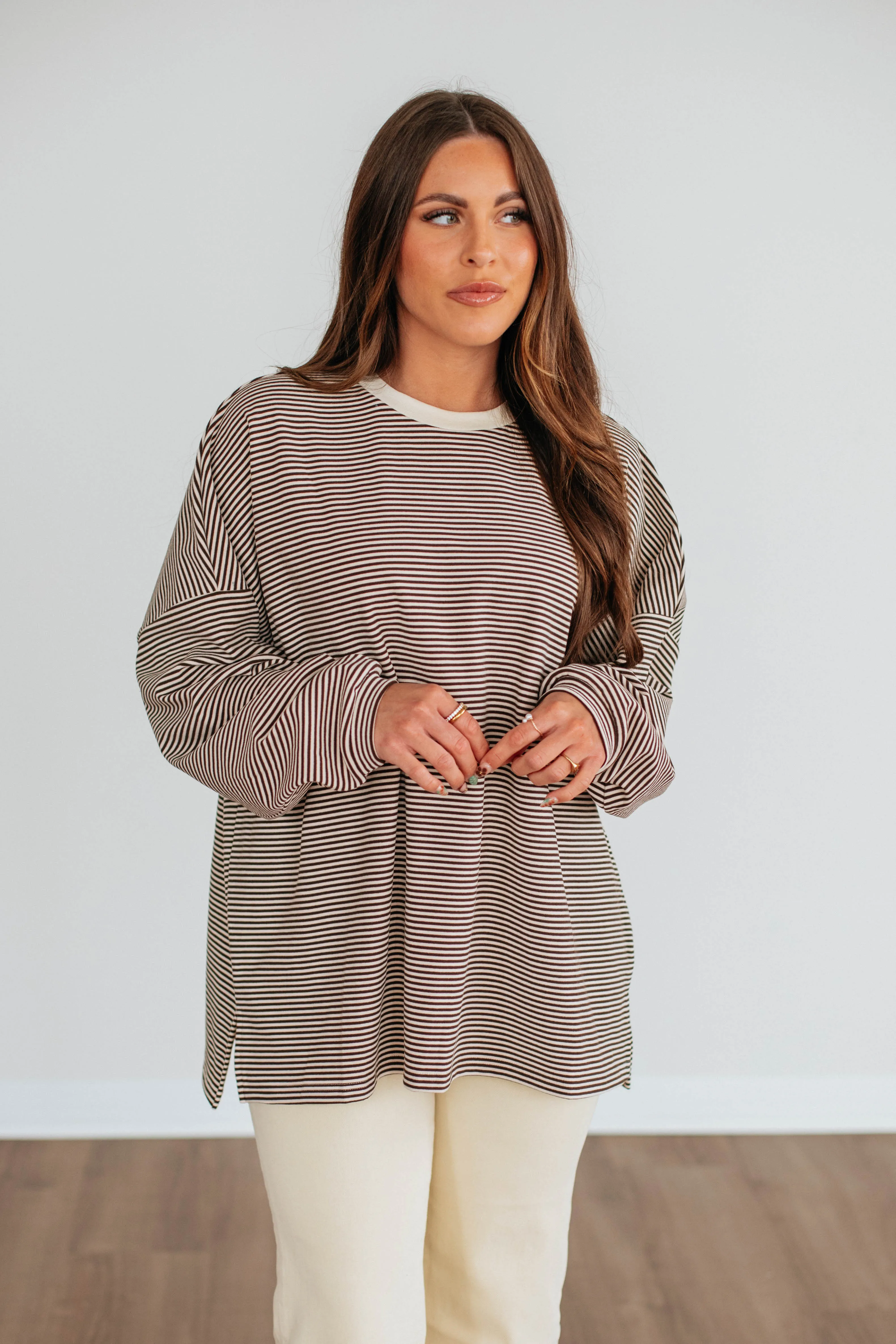Cayla Striped Top - Espresso Mix sold by Wild Oak Boutique product image thumbnail 3