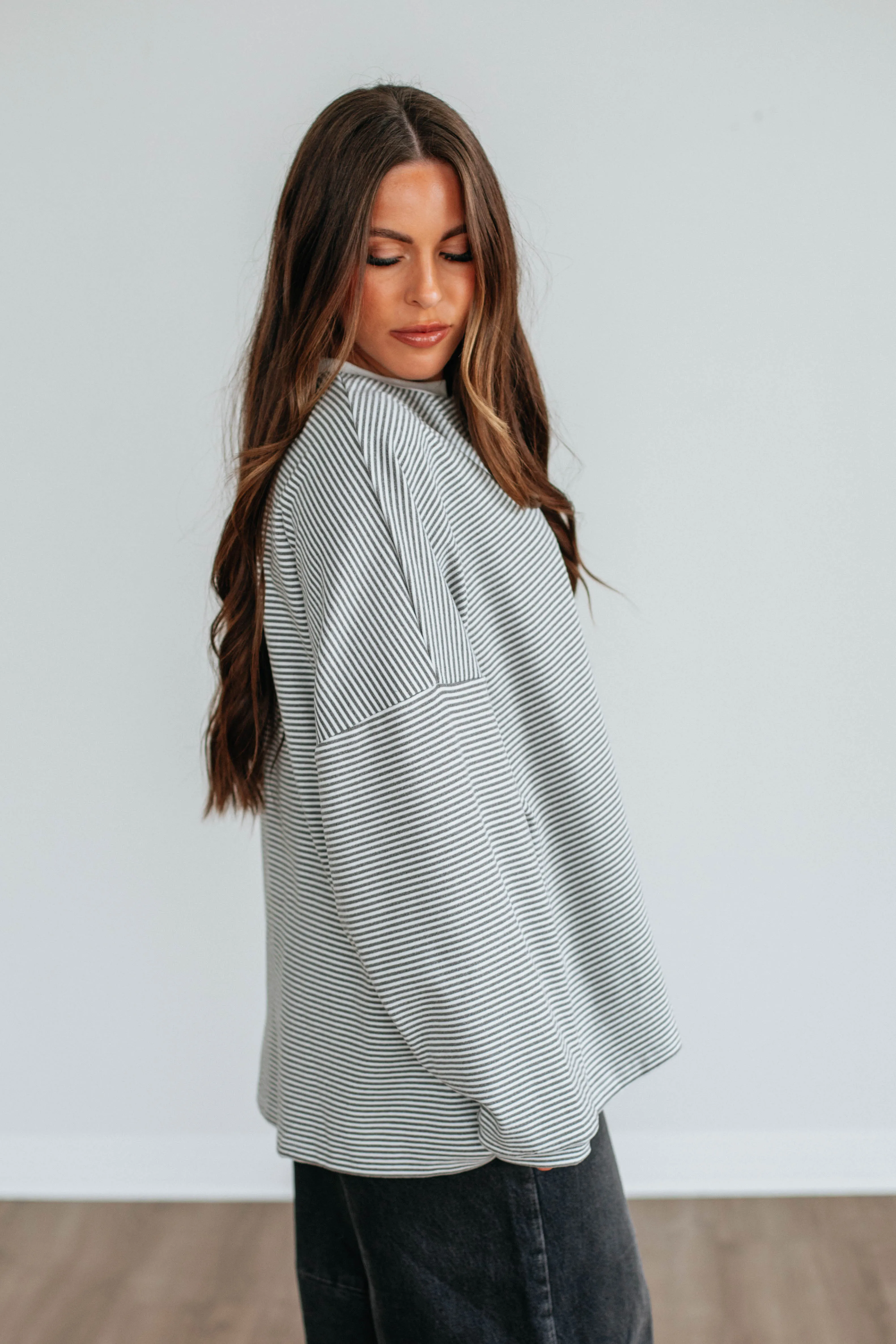 Cayla Striped Top - Charcoal Mix sold by Wild Oak Boutique product image thumbnail 5