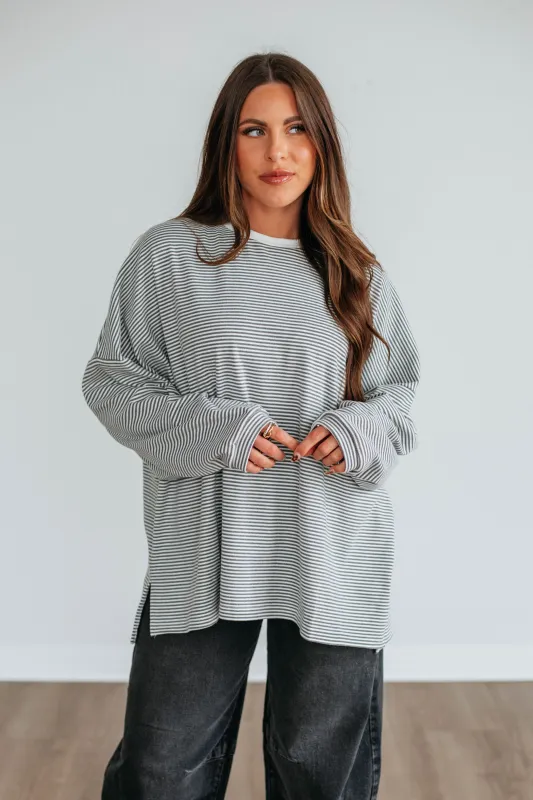 Cayla Striped Top - Charcoal Mix sold by Wild Oak Boutique