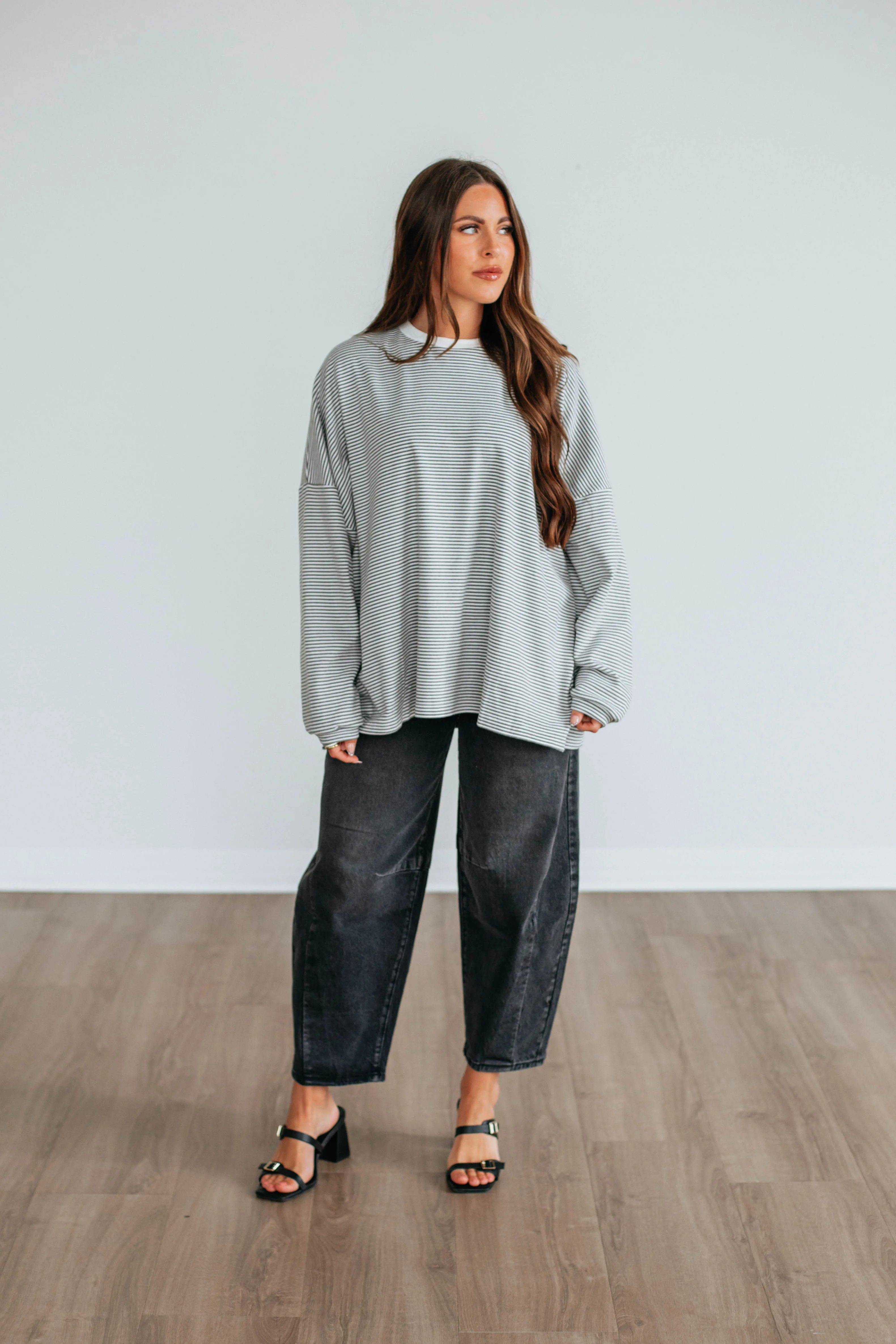 Cayla Striped Top - Charcoal Mix sold by Wild Oak Boutique product image thumbnail 3