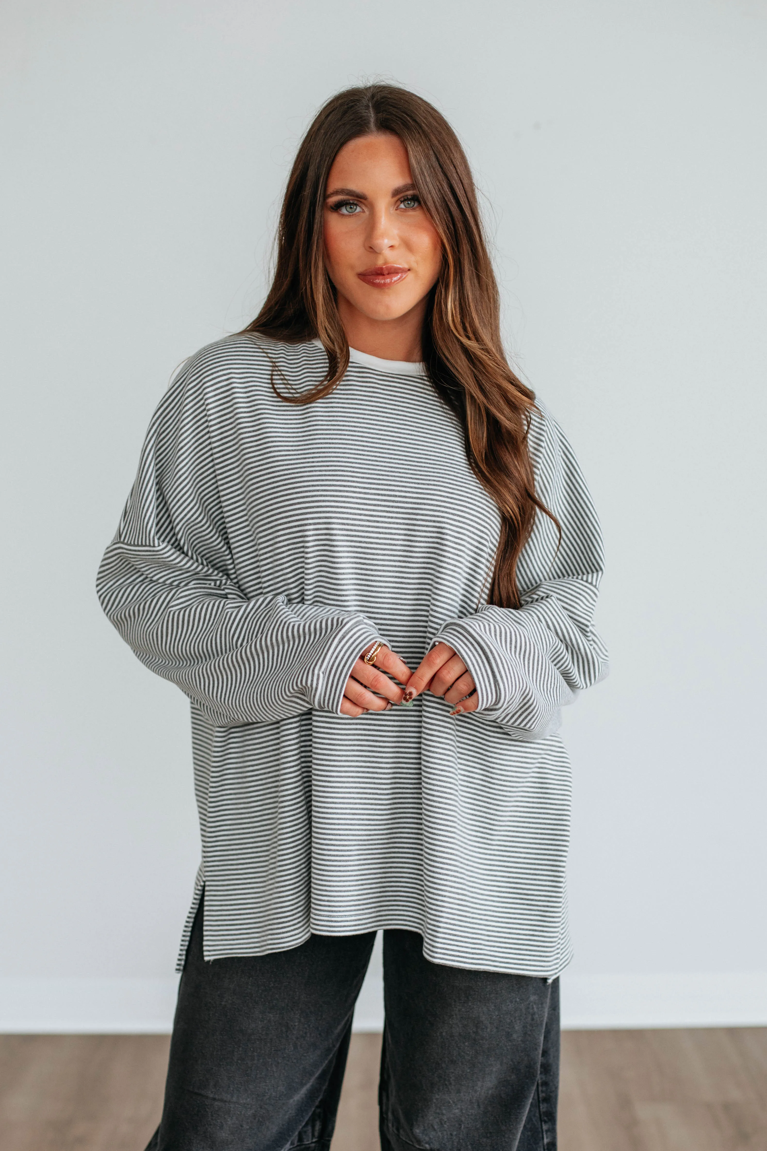 Cayla Striped Top - Charcoal Mix sold by Wild Oak Boutique product image thumbnail 4