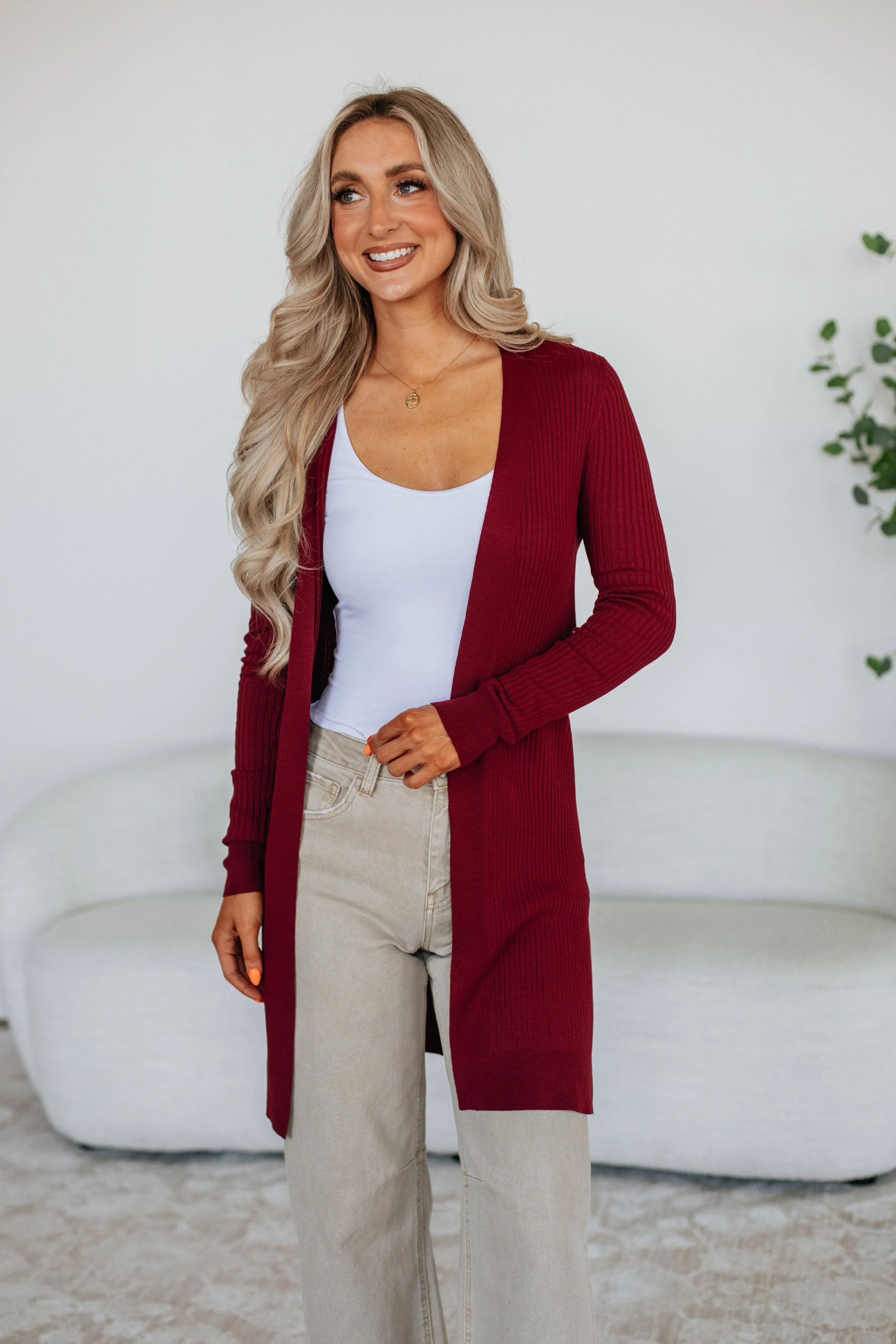 Maylin Ribbed Cardigan - Merlot sold by Wild Oak Boutique