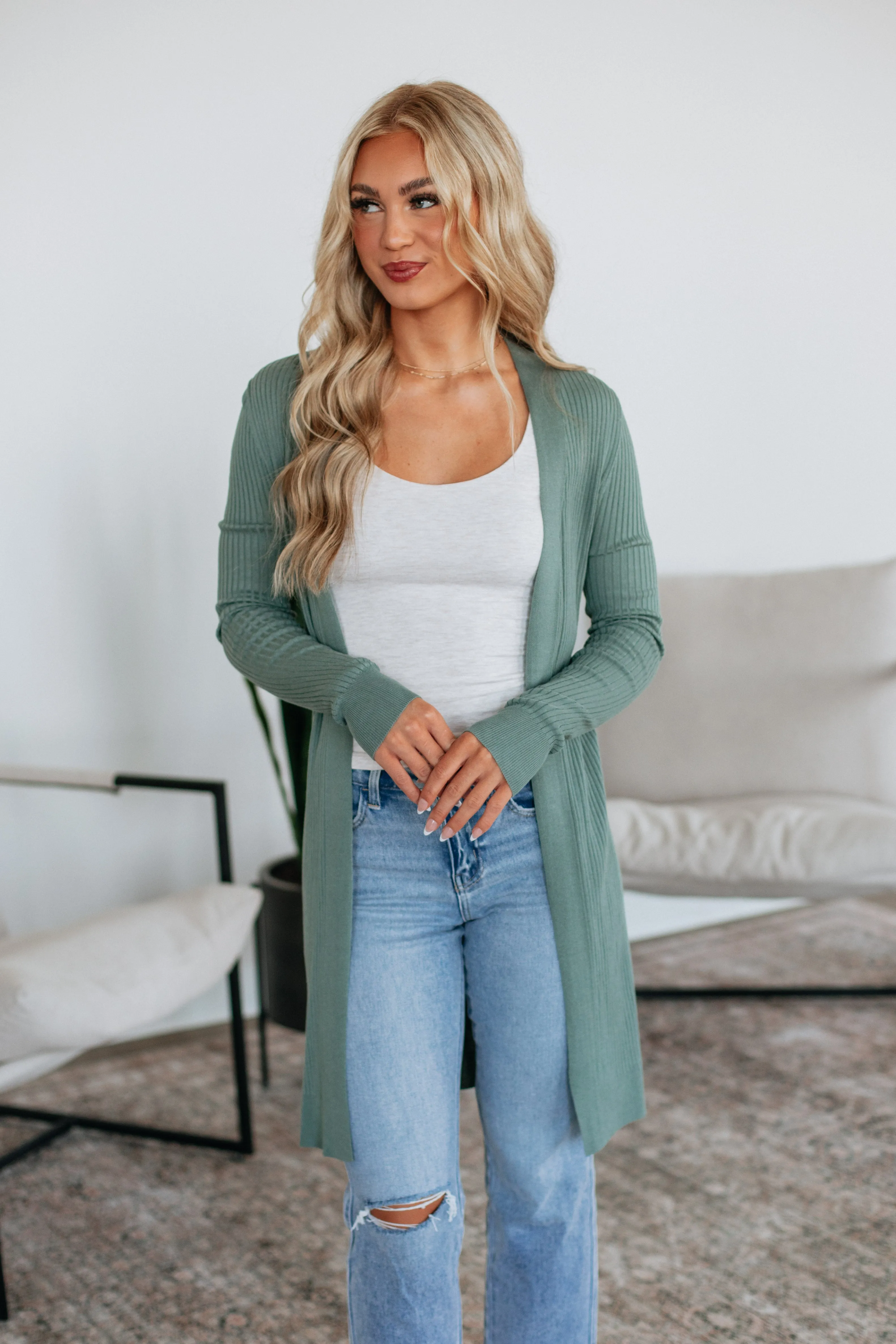 Maylin Ribbed Cardigan - Jade sold by Wild Oak Boutique product image thumbnail 4