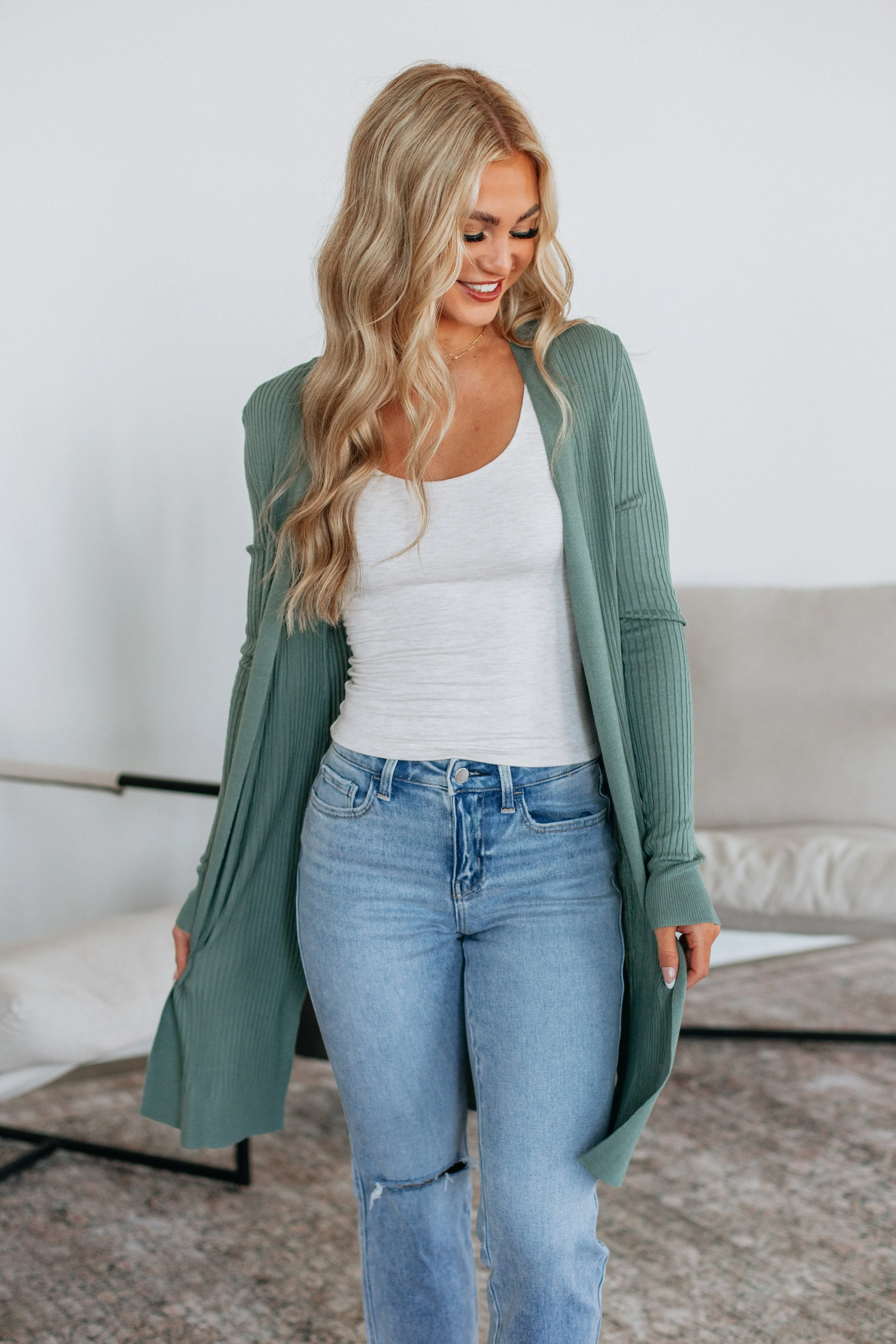 Maylin Ribbed Cardigan - Jade sold by Wild Oak Boutique product image thumbnail 2