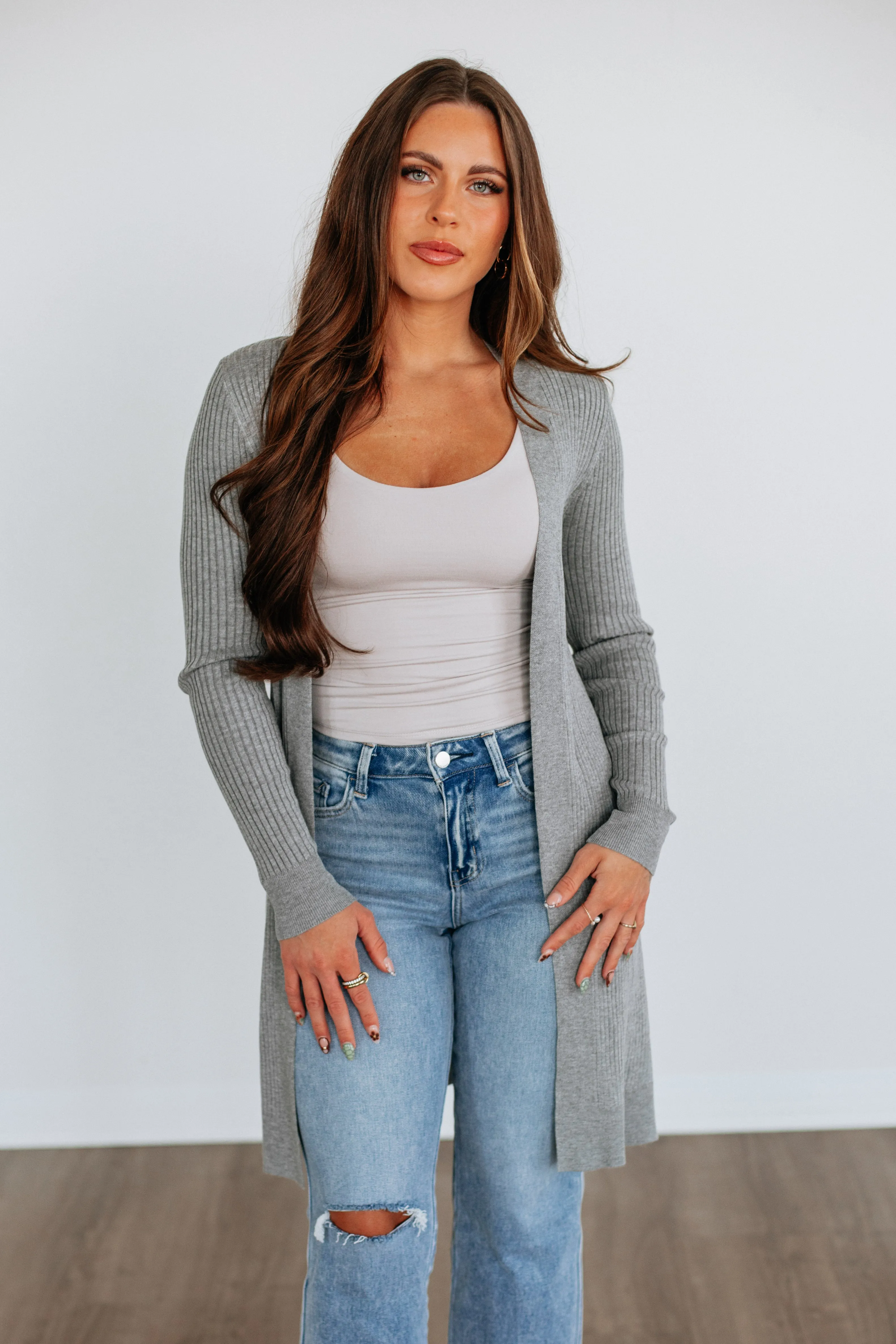 Maylin Ribbed Cardigan - Heather Grey sold by Wild Oak Boutique product image thumbnail 4