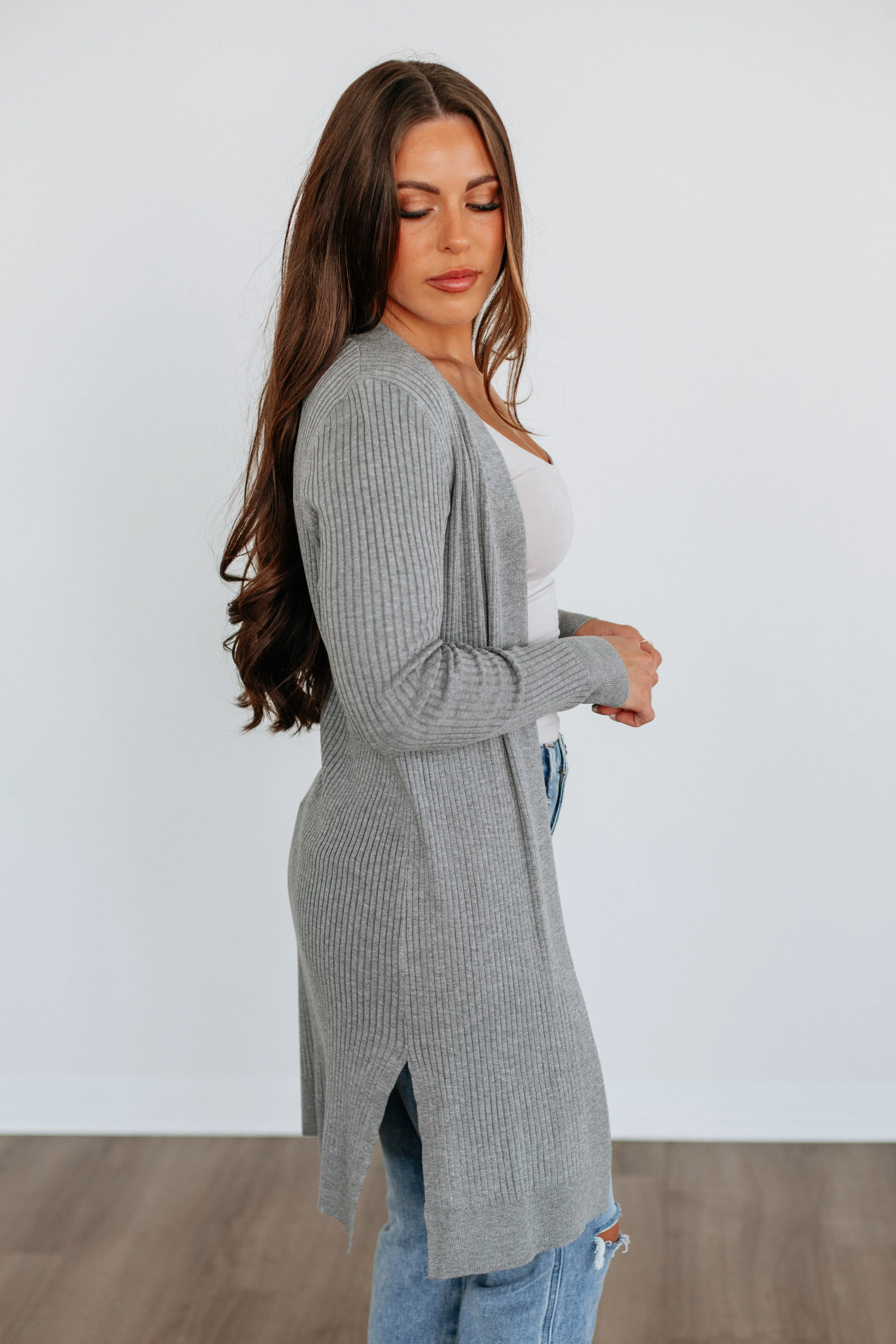 Maylin Ribbed Cardigan - Heather Grey sold by Wild Oak Boutique product image thumbnail 5