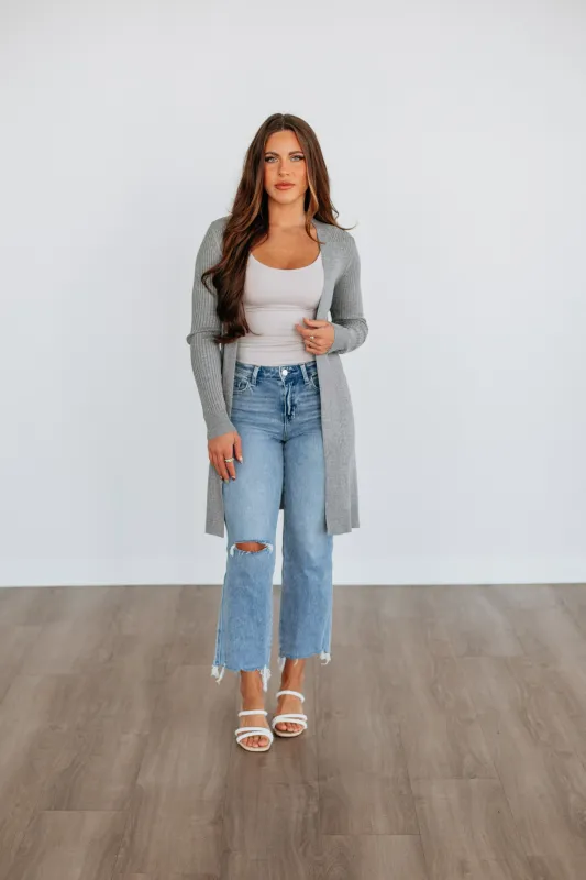 Maylin Ribbed Cardigan - Heather Grey made by BE COOL