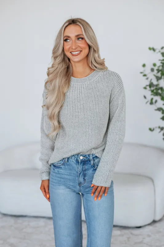 Jenzi Knit Sweater - Light Grey sold by Wild Oak Boutique