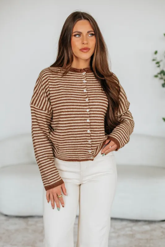 Zoelle Striped Cardigan - Walnut Mix sold by Wild Oak Boutique