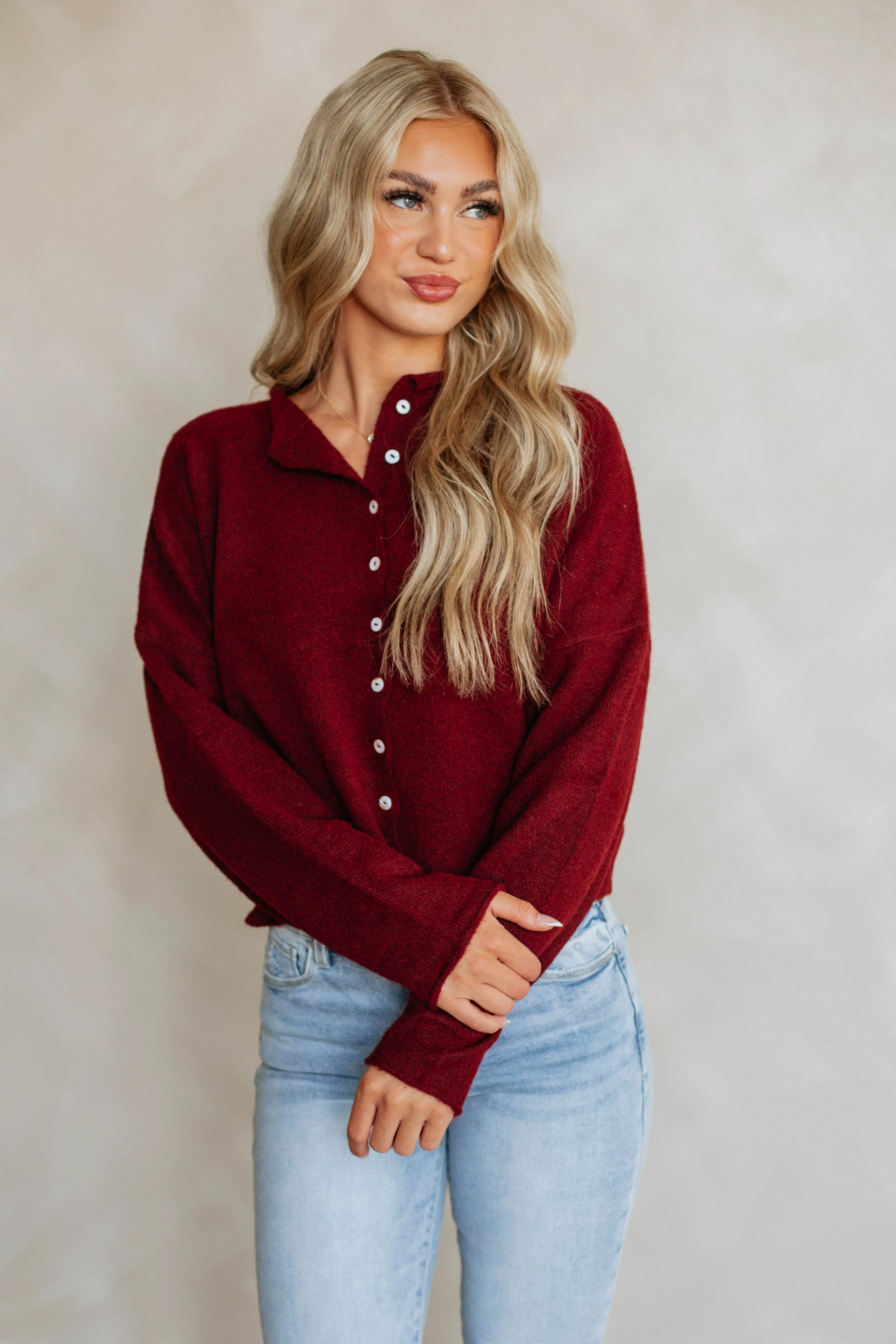 Brooke Cardigan - Burgundy sold by Wild Oak Boutique product image thumbnail 4