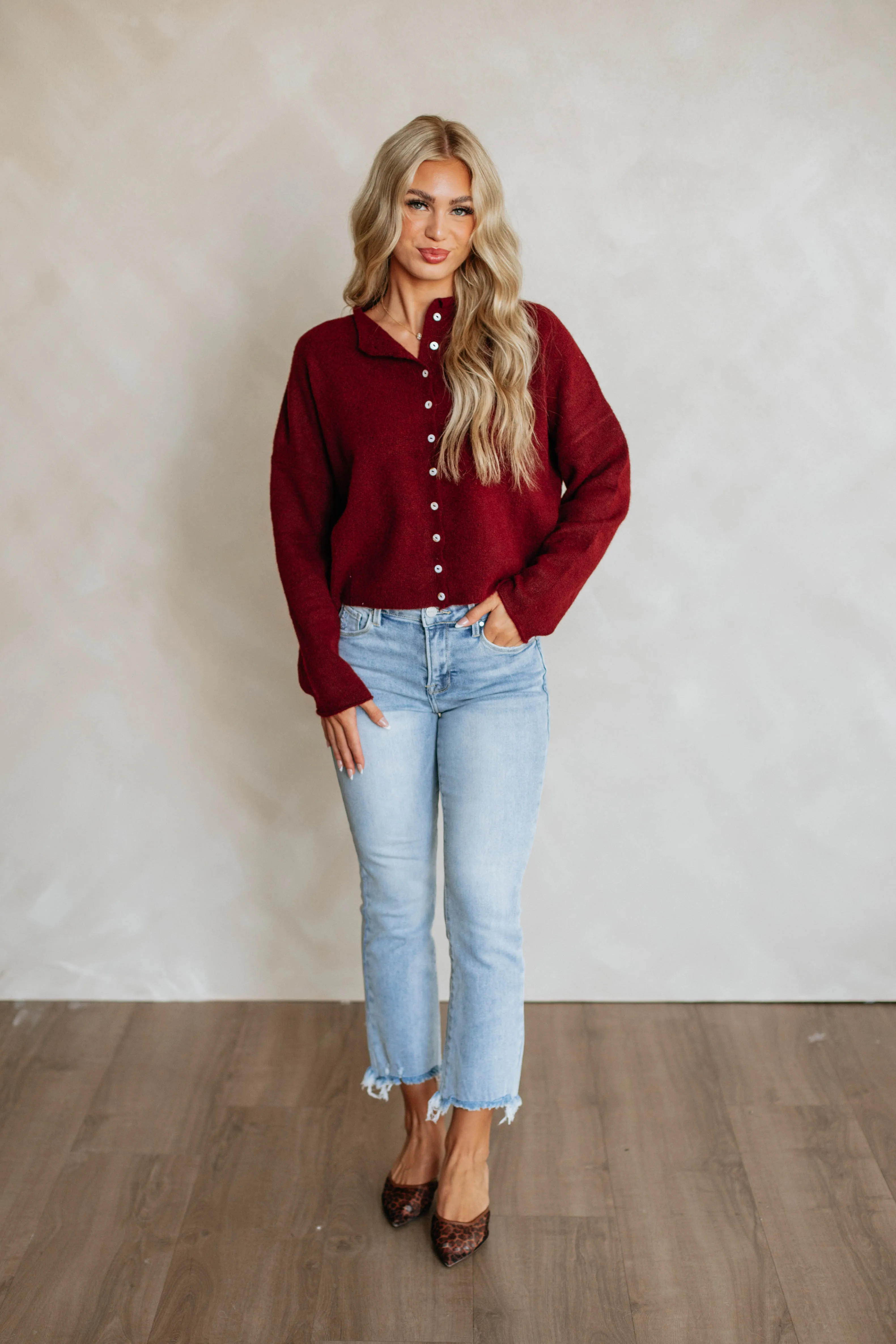 Brooke Cardigan - Burgundy sold by Wild Oak Boutique product image thumbnail 2