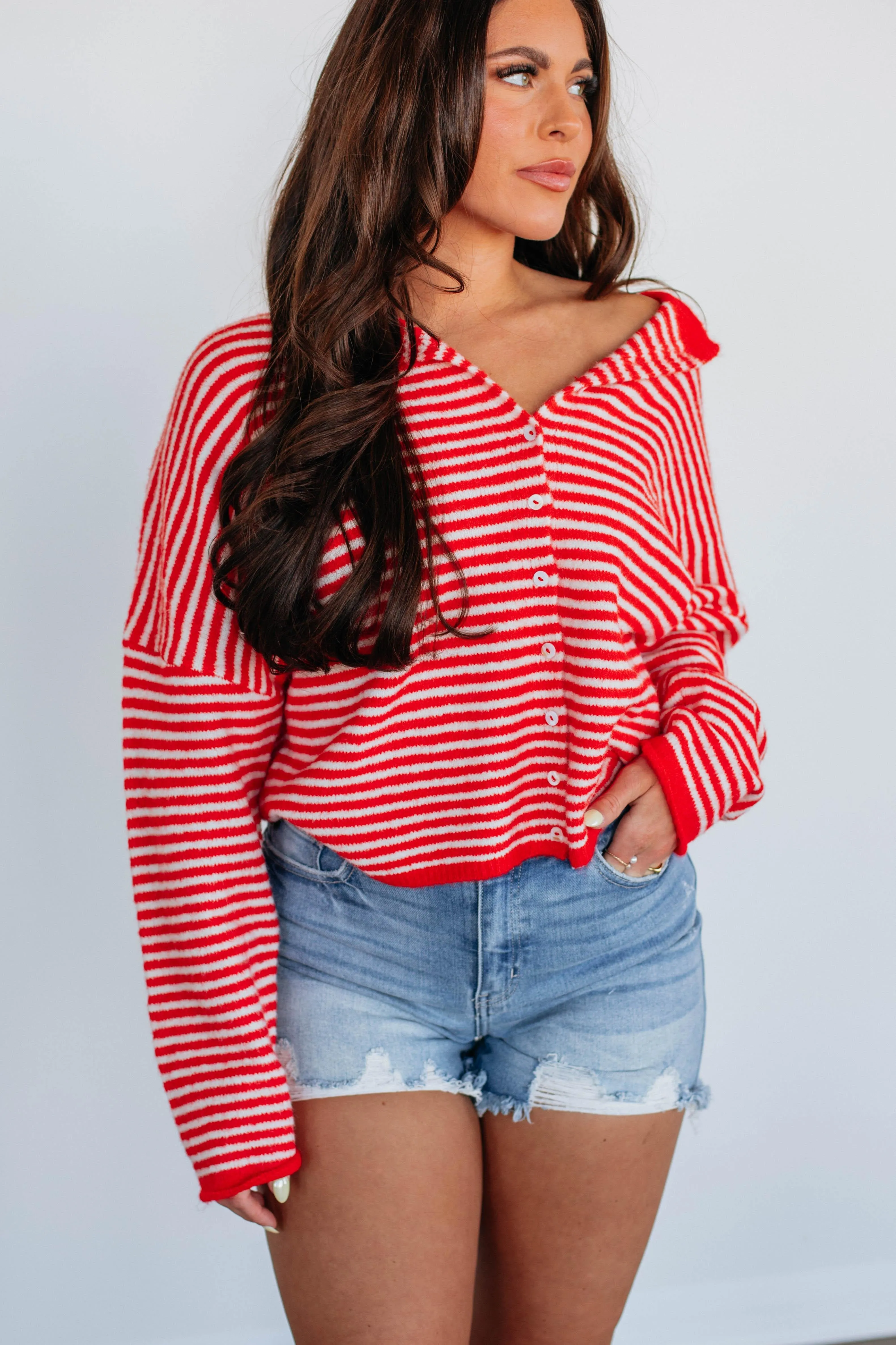 Zoelle Striped Cardigan - Red Mix sold by Wild Oak Boutique