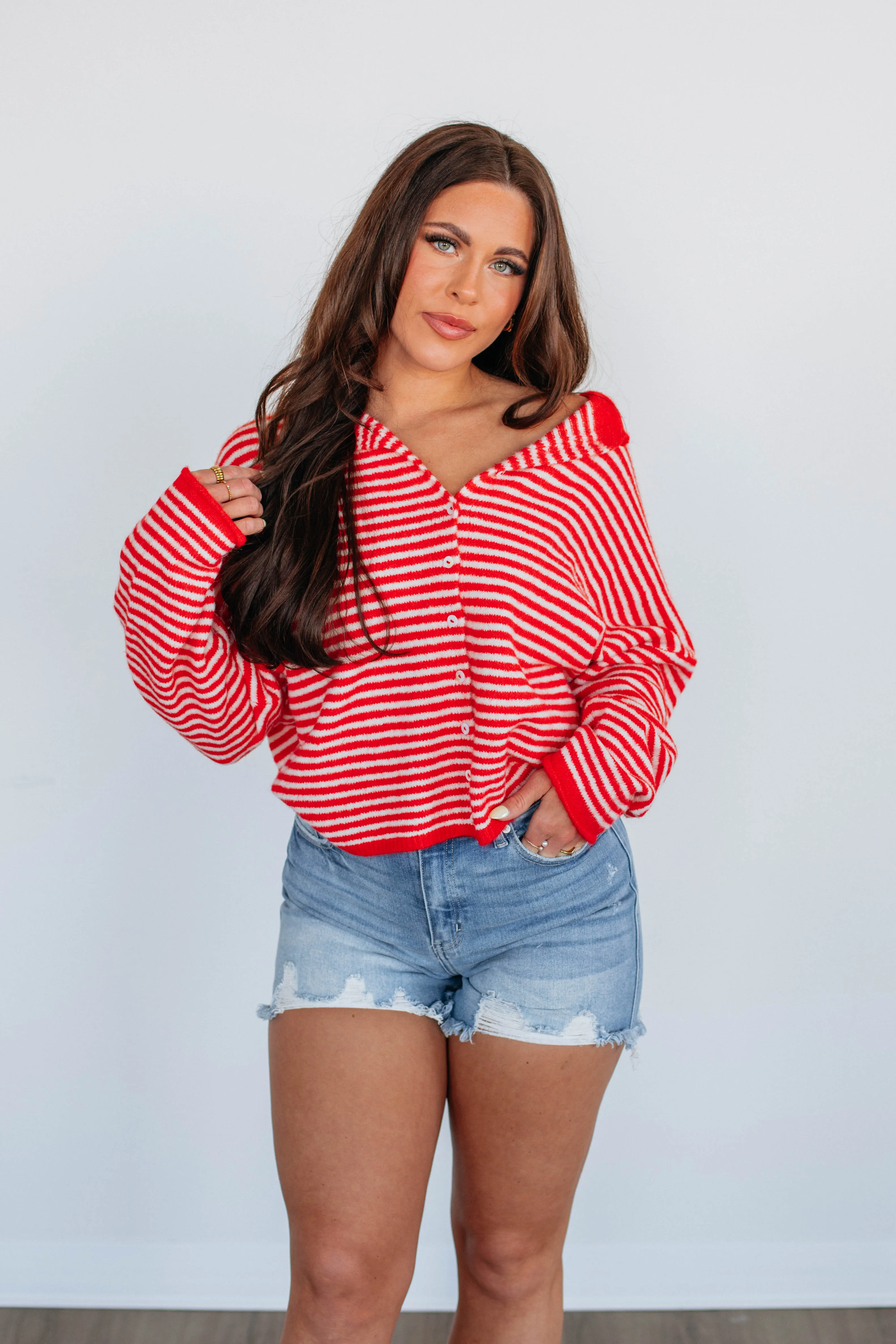 Zoelle Striped Cardigan - Red Mix sold by Wild Oak Boutique product image thumbnail 2