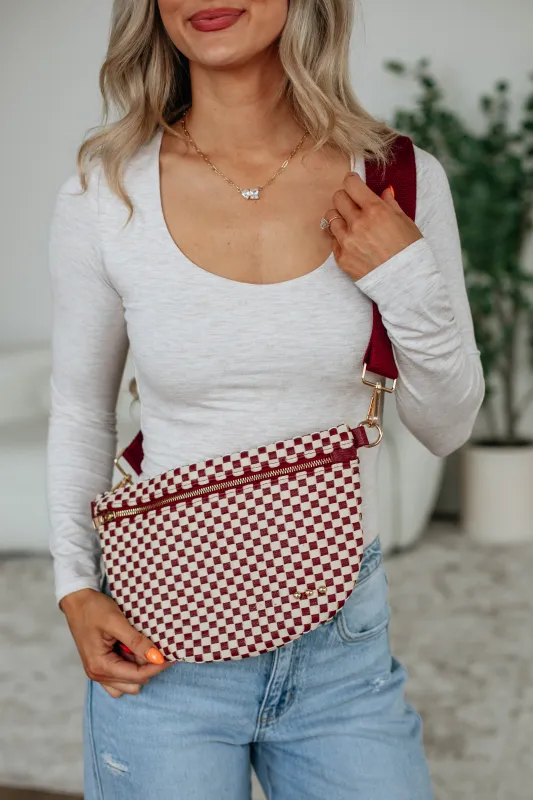Patsy Checkered Bum Bag - Wine sold by Wild Oak Boutique