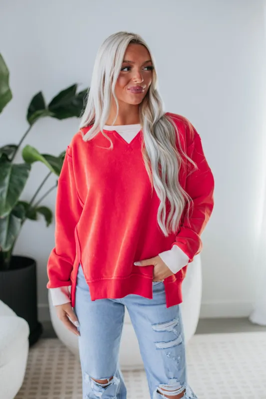 Corie Colorblock Sweatshirt - Red sold by Wild Oak Boutique