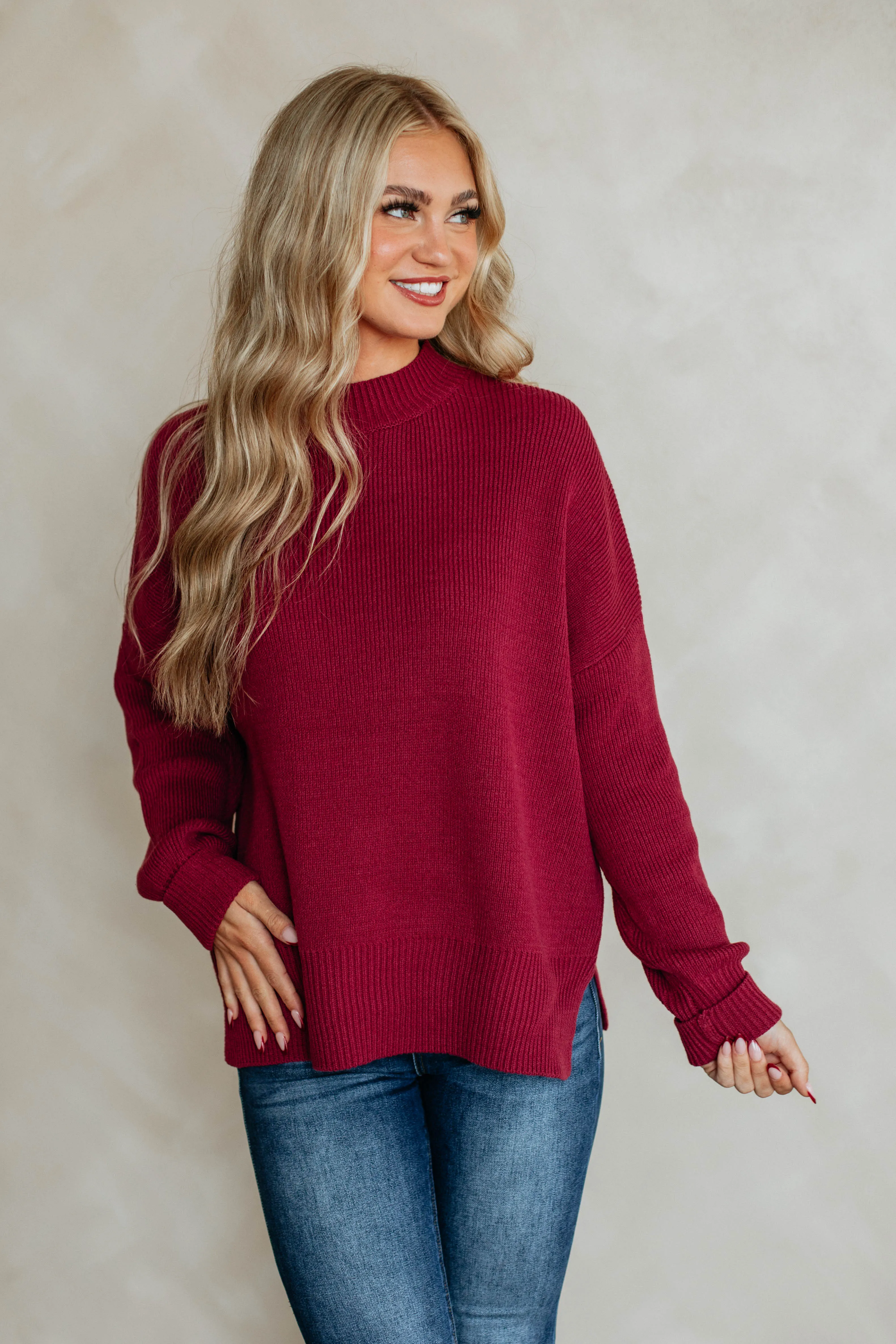 Chelsea Mock Neck Sweater - Cranberry sold by Wild Oak Boutique product image thumbnail 4