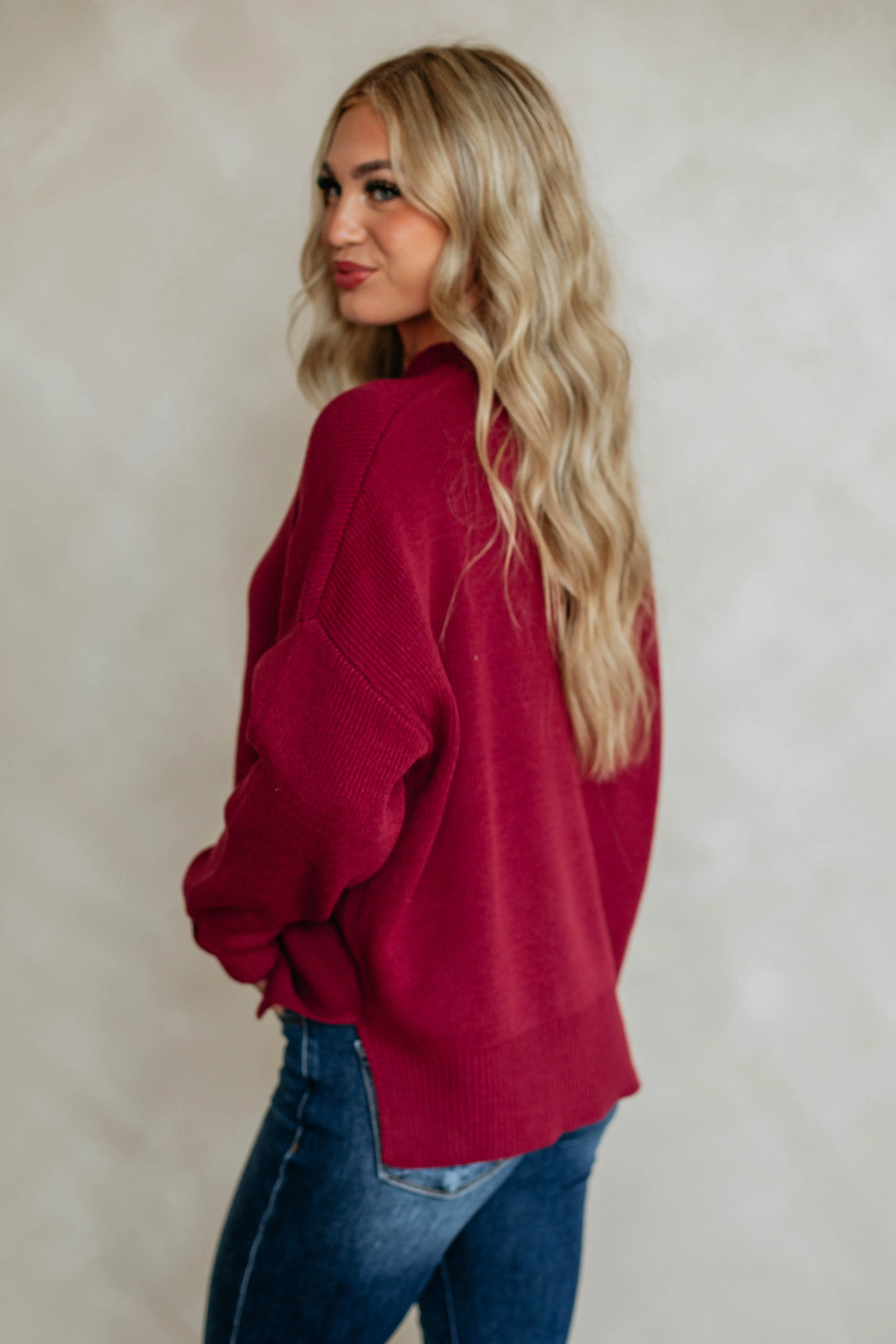 Chelsea Mock Neck Sweater - Cranberry sold by Wild Oak Boutique product image thumbnail 5