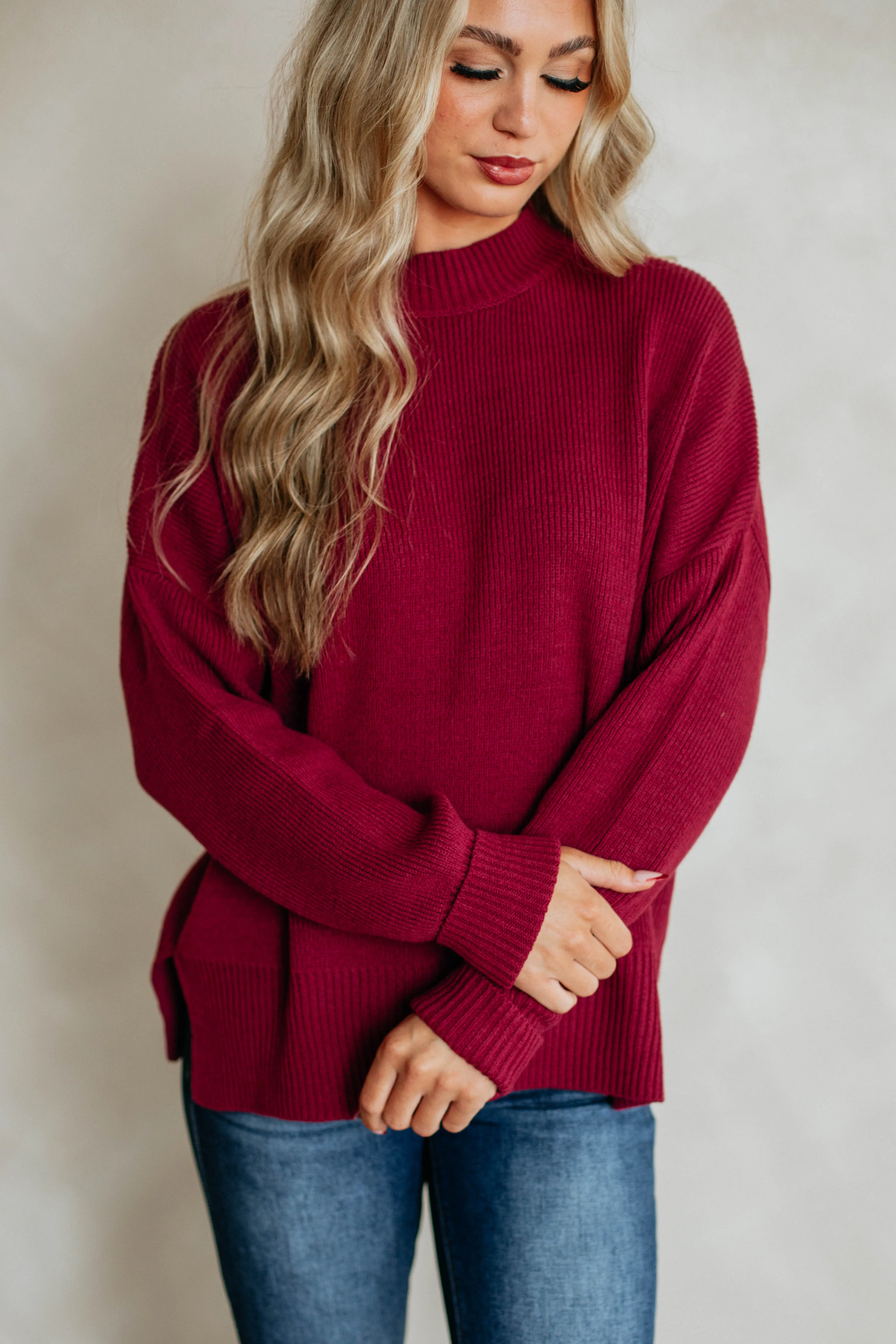 Chelsea Mock Neck Sweater - Cranberry sold by Wild Oak Boutique product image thumbnail 2