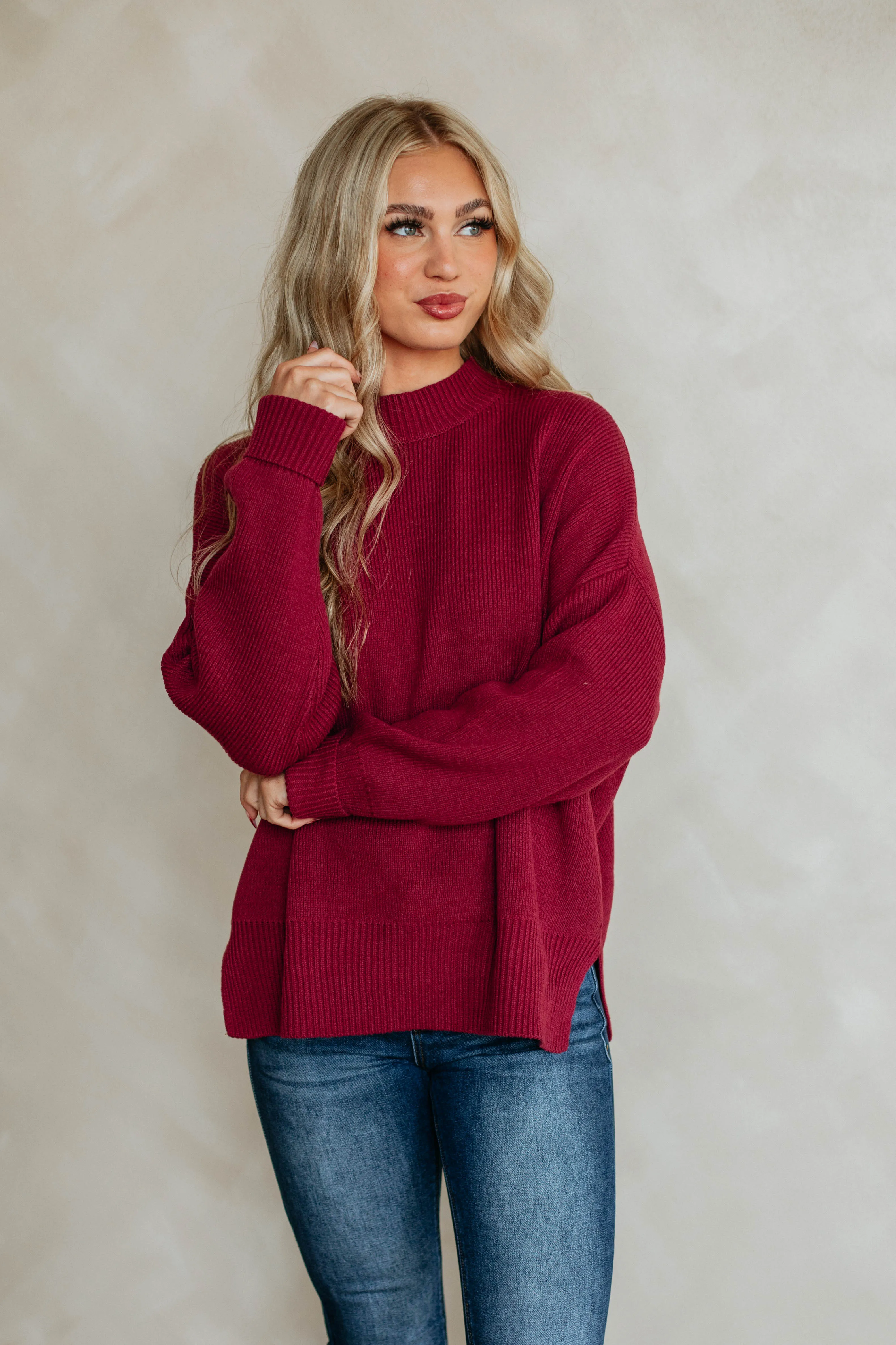 Chelsea Mock Neck Sweater - Cranberry sold by Wild Oak Boutique