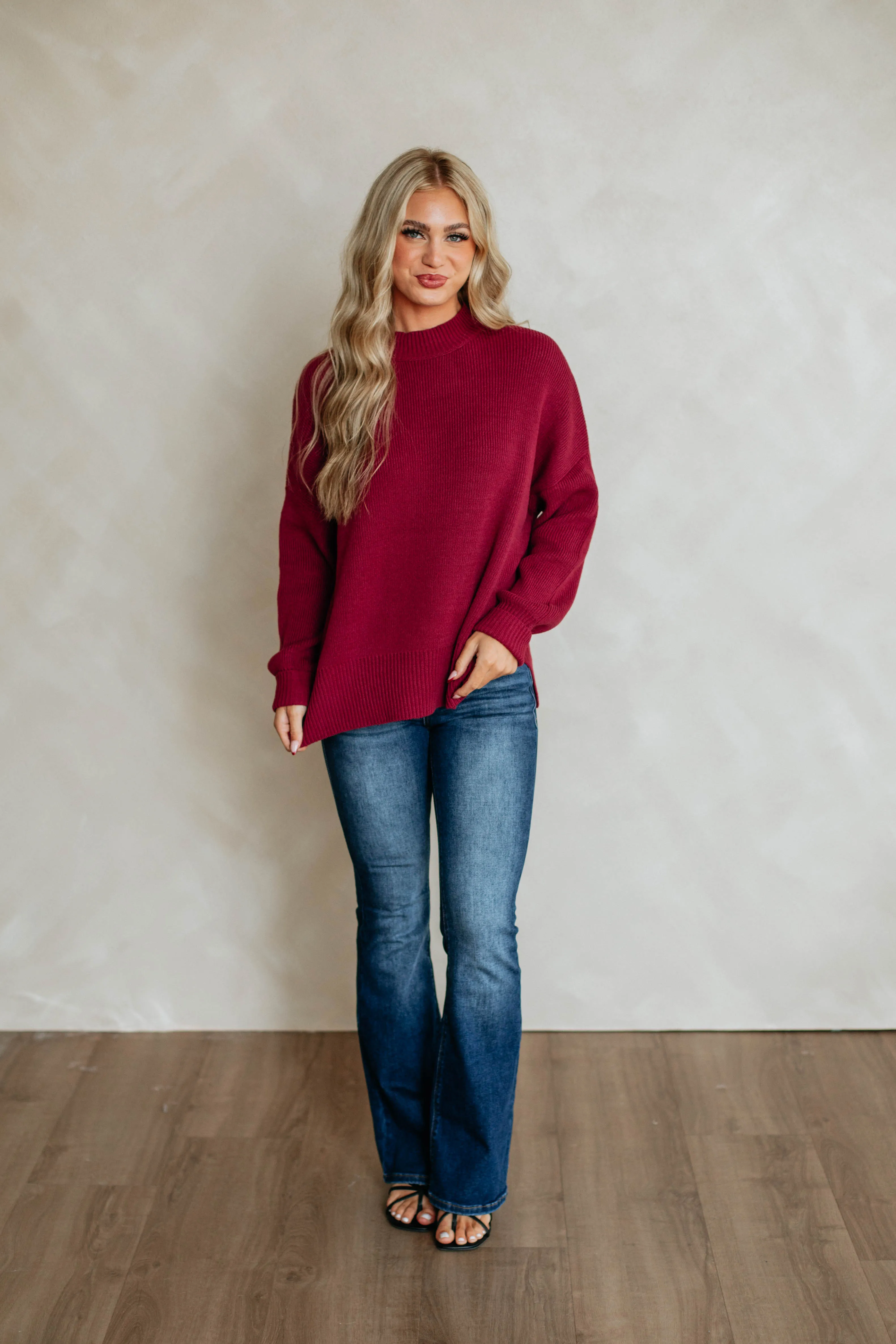 Chelsea Mock Neck Sweater - Cranberry sold by Wild Oak Boutique product image thumbnail 3