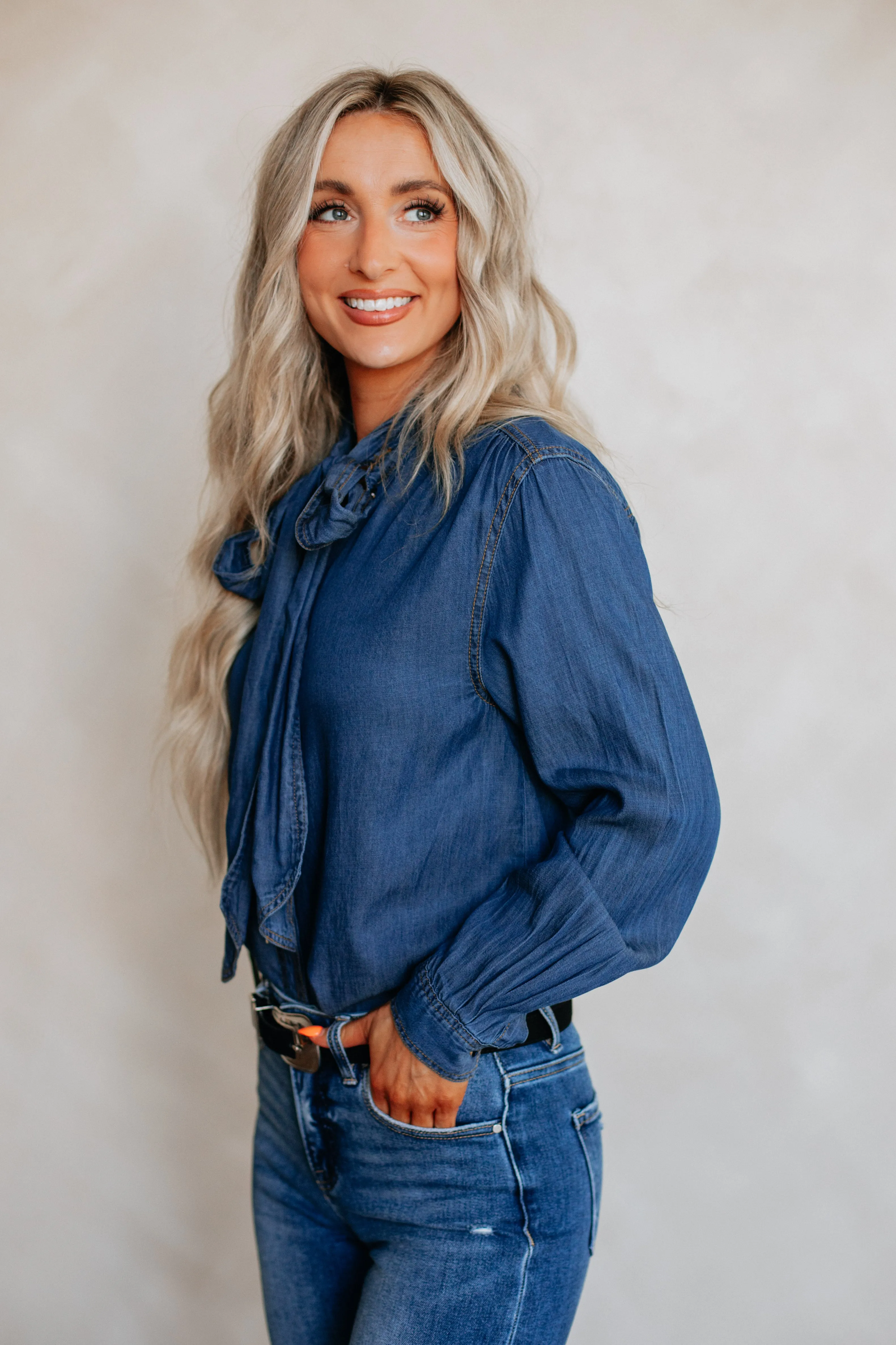 Johnilyn Denim Top sold by Wild Oak Boutique
