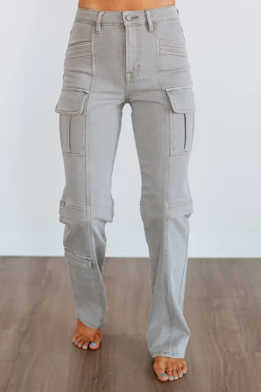 Tracey Hidden Cargo Jeans - Gravel sold by Wild Oak Boutique