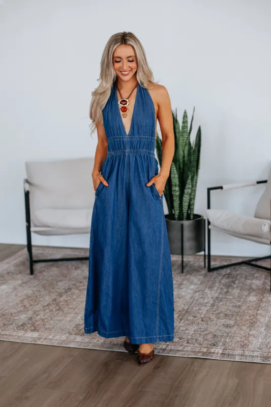 Misty Denim Jumpsuit sold by Wild Oak Boutique
