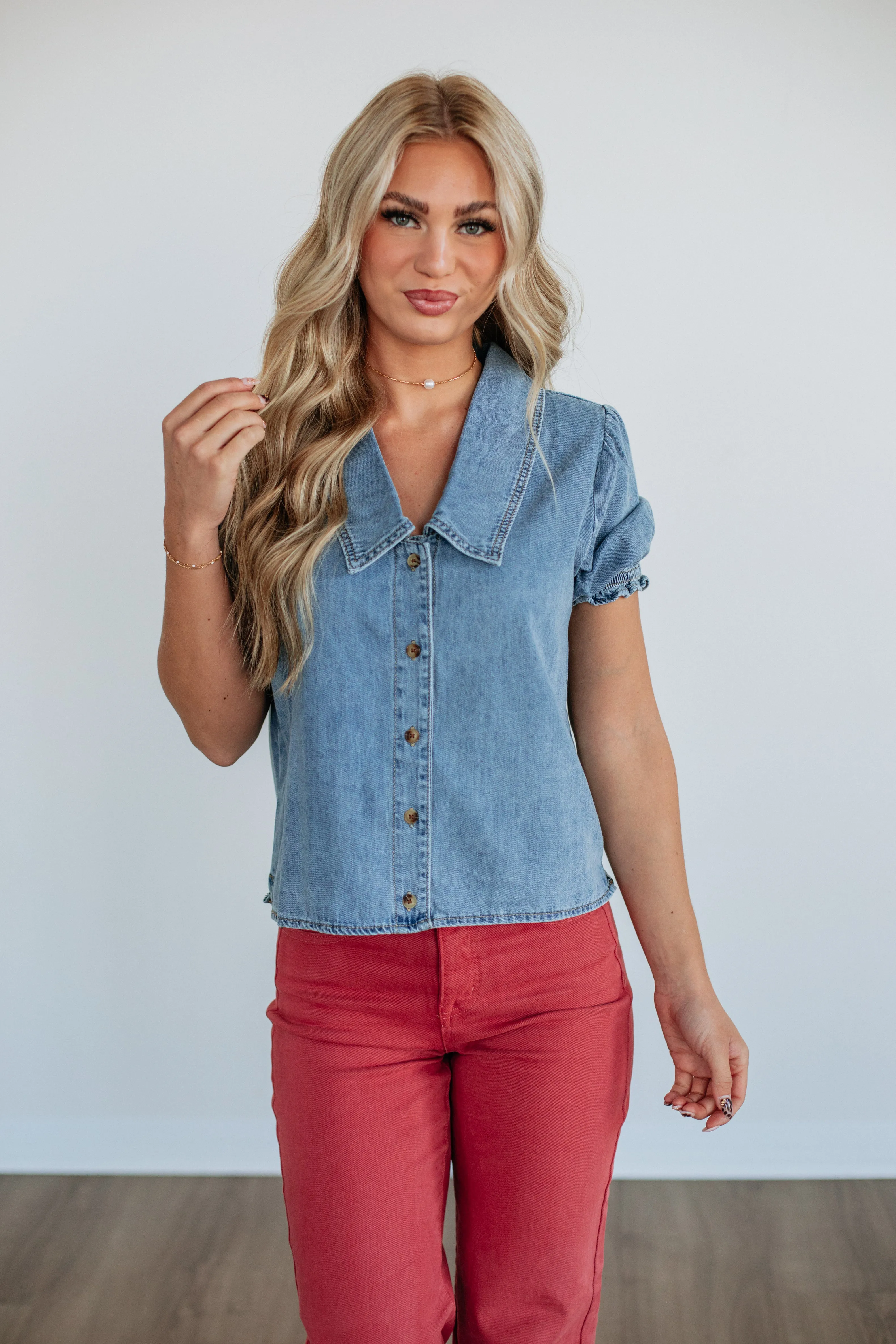 Hallea Denim Top sold by Wild Oak Boutique