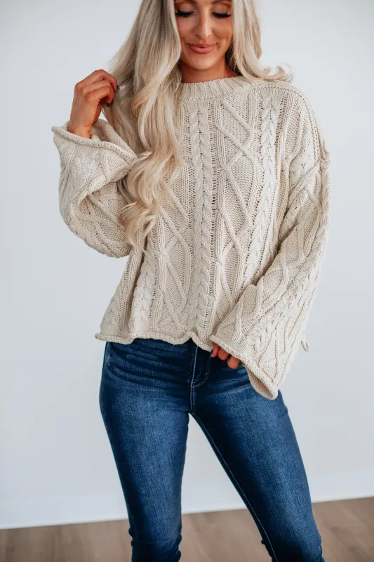 Anna Cable Knit Sweater - Cream sold by Wild Oak Boutique