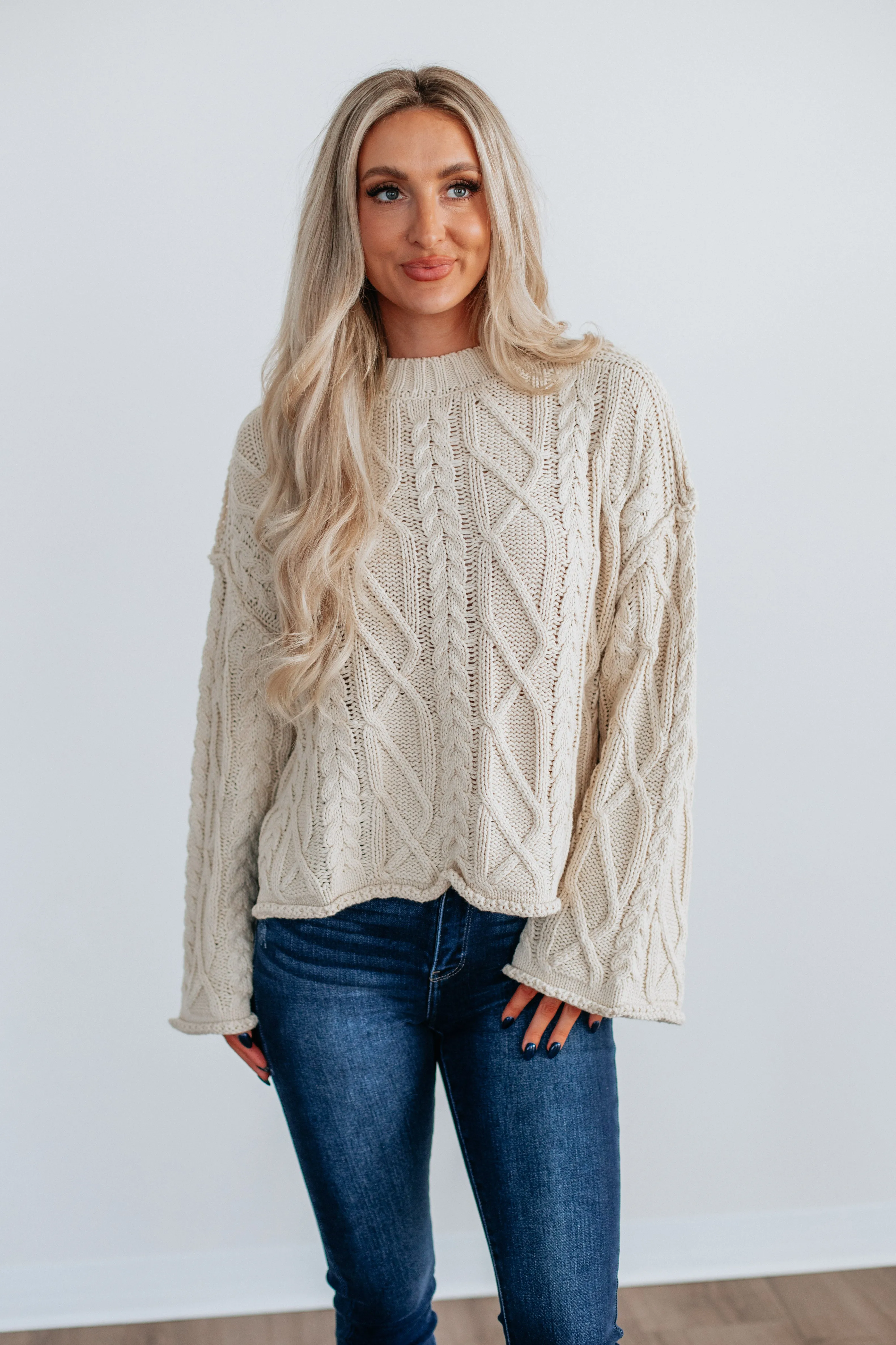 Anna Cable Knit Sweater - Cream sold by Wild Oak Boutique product image thumbnail 3