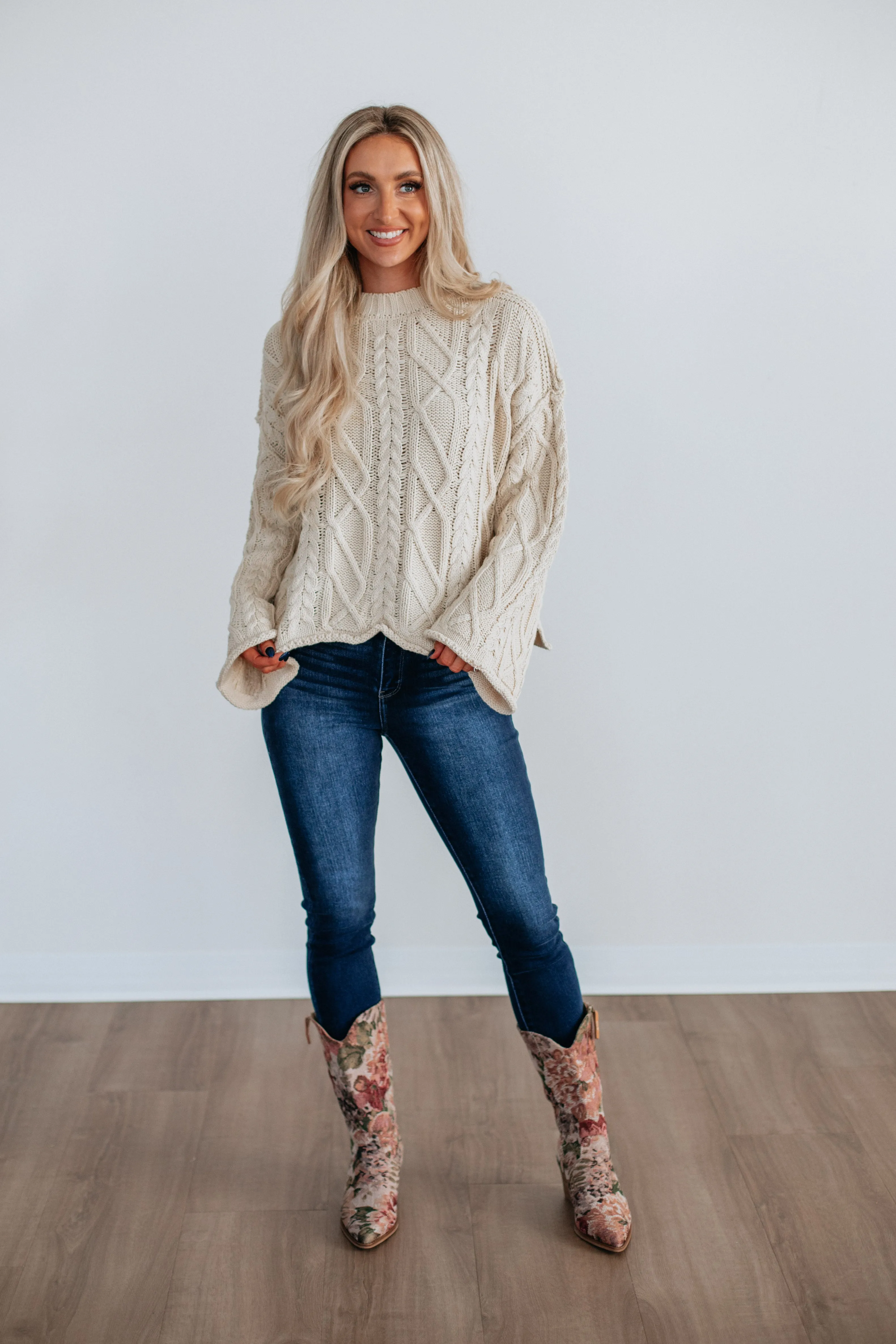 Anna Cable Knit Sweater - Cream sold by Wild Oak Boutique product image thumbnail 2