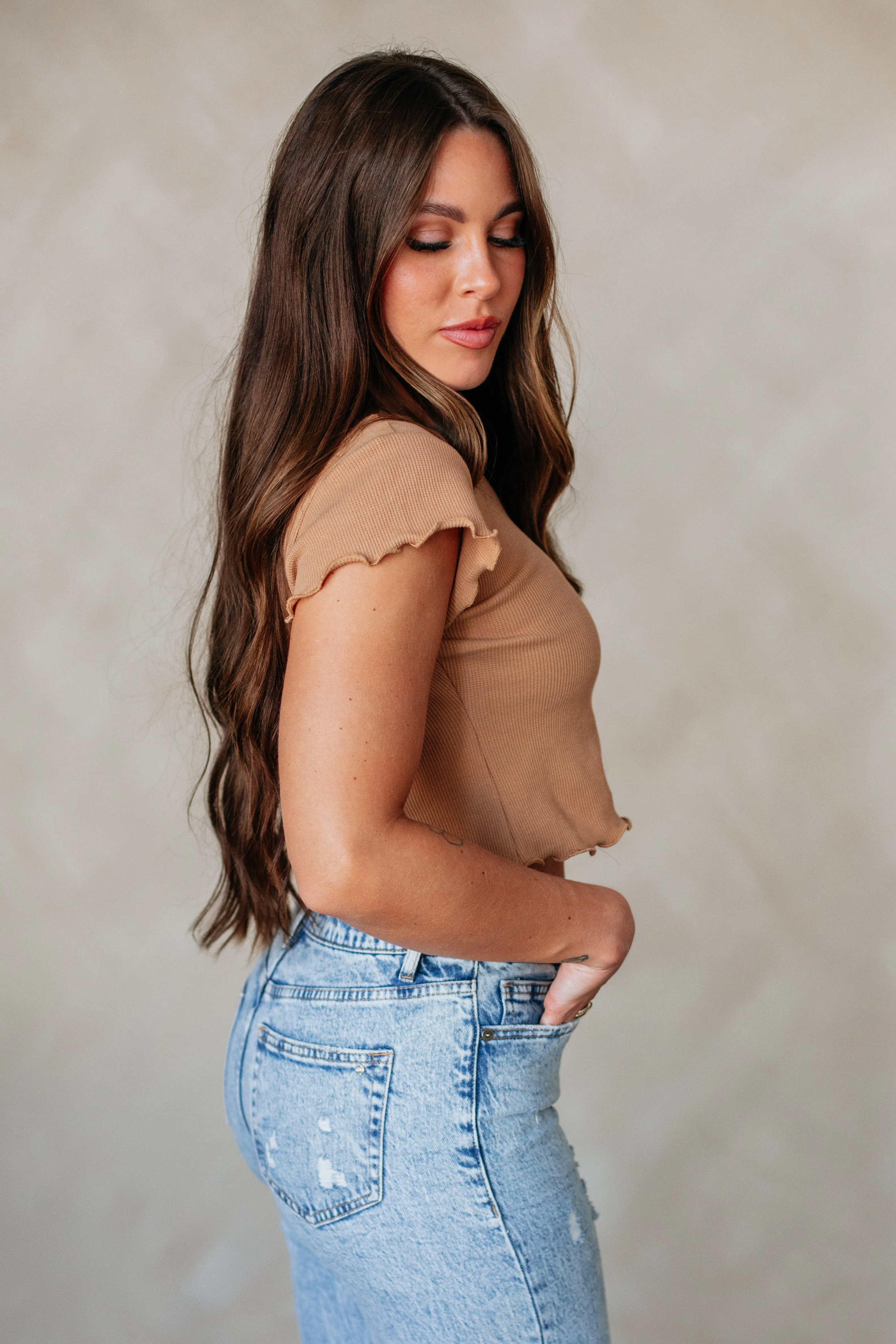 Tara Waffle Knit Top - Camel sold by Wild Oak Boutique product image thumbnail 3