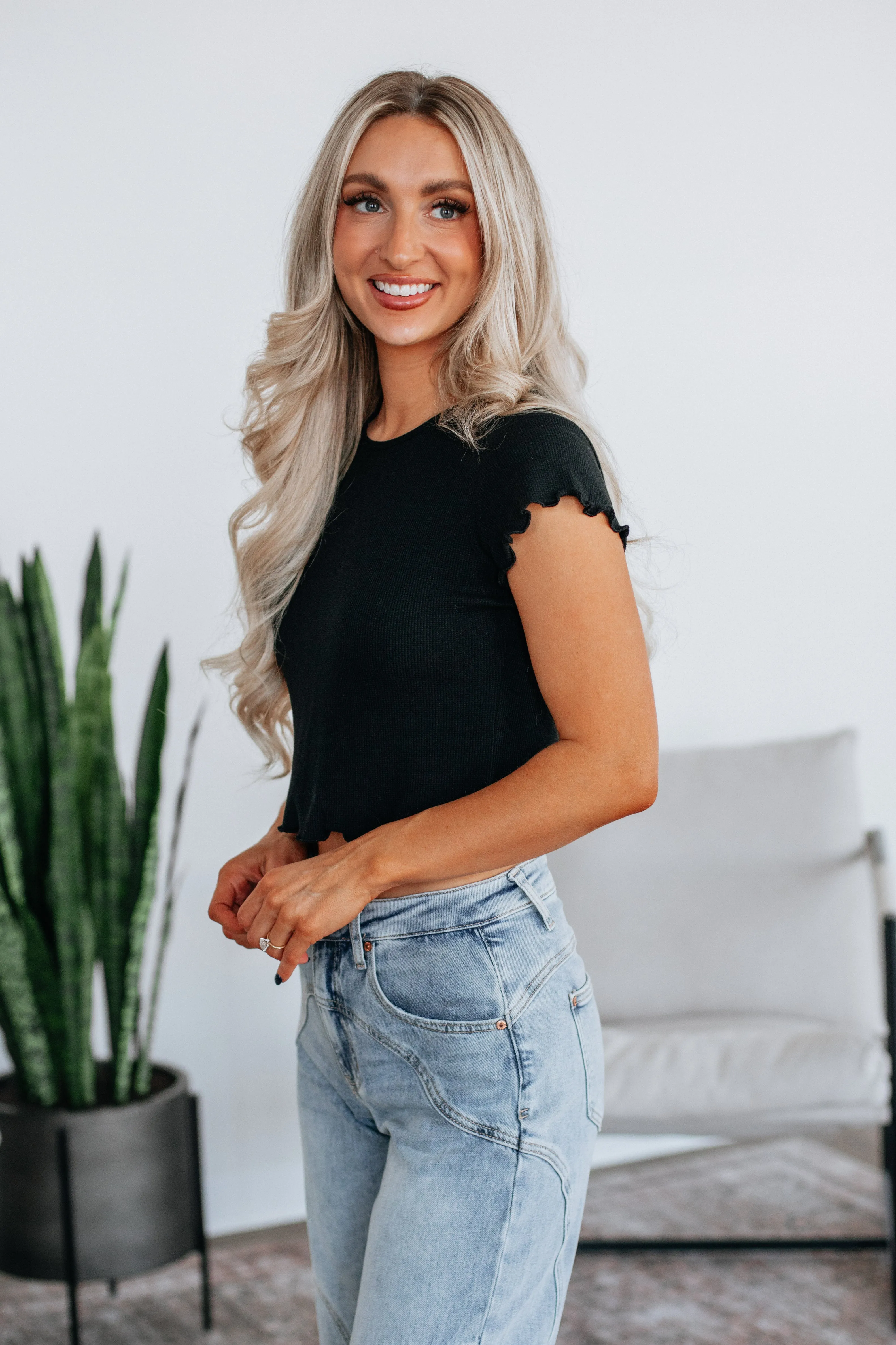 Tara Waffle Knit Top - Black sold by Wild Oak Boutique product image thumbnail 3