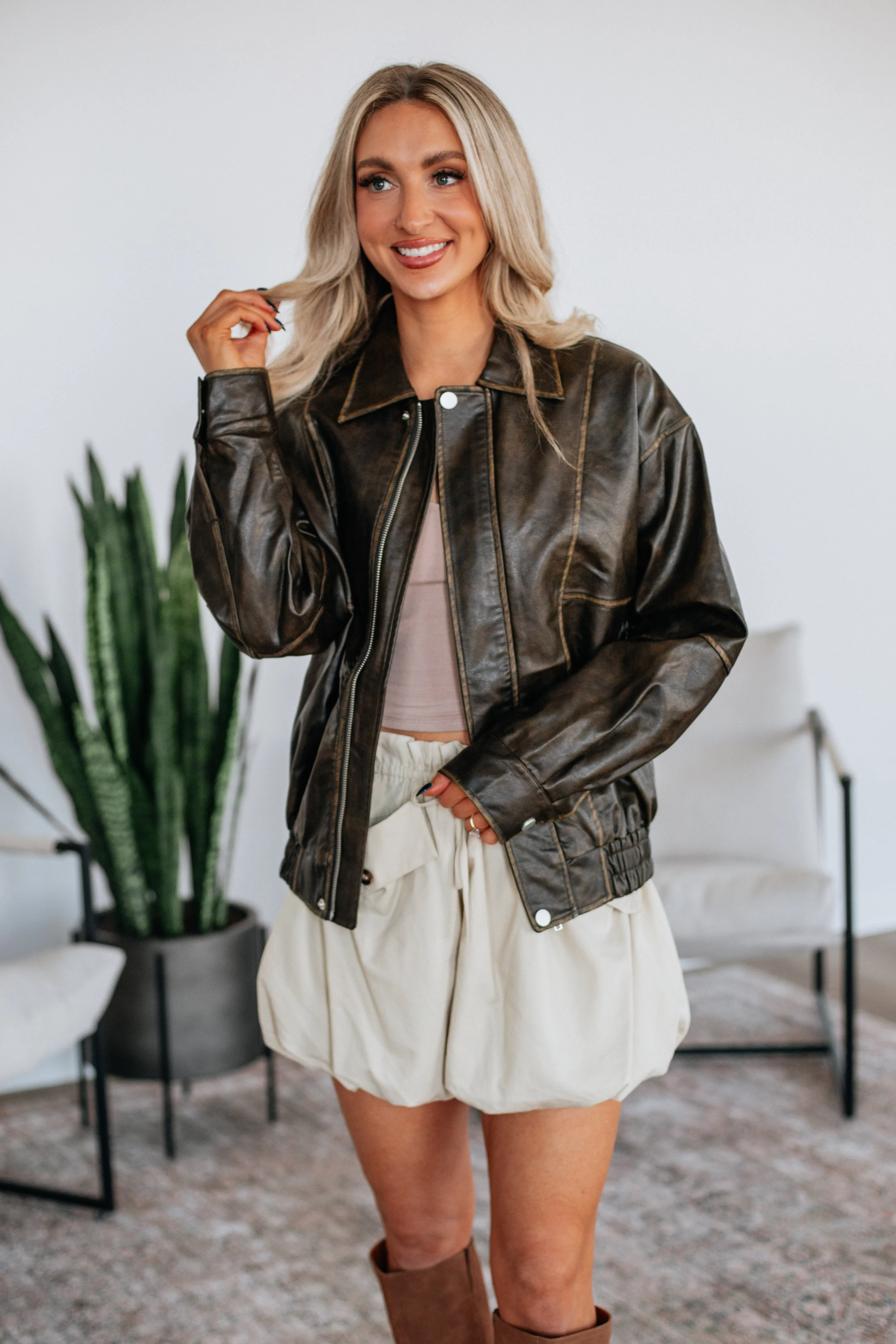 Devin Leather Bomber Jacket sold by Wild Oak Boutique