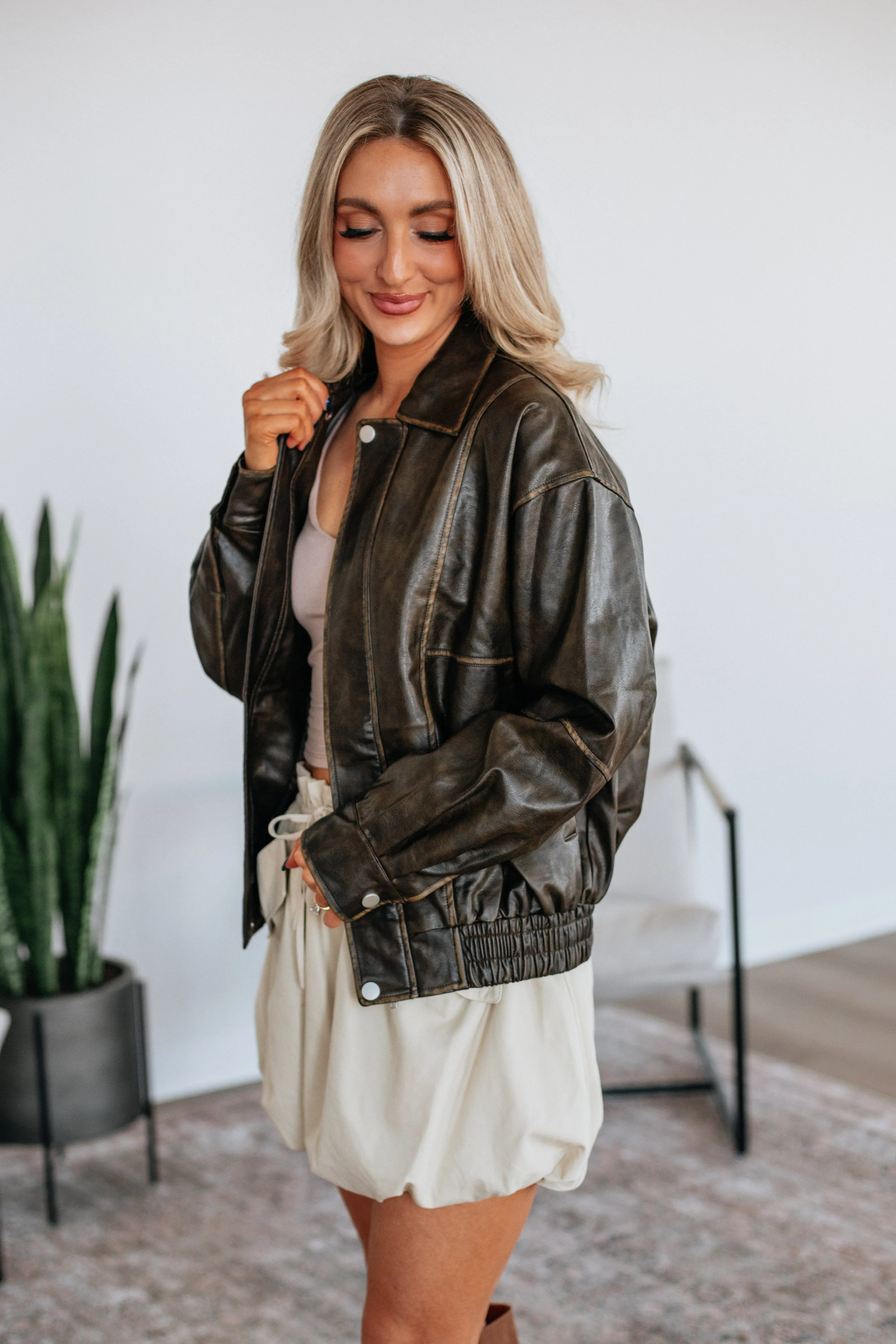 Devin Leather Bomber Jacket sold by Wild Oak Boutique product image thumbnail 2