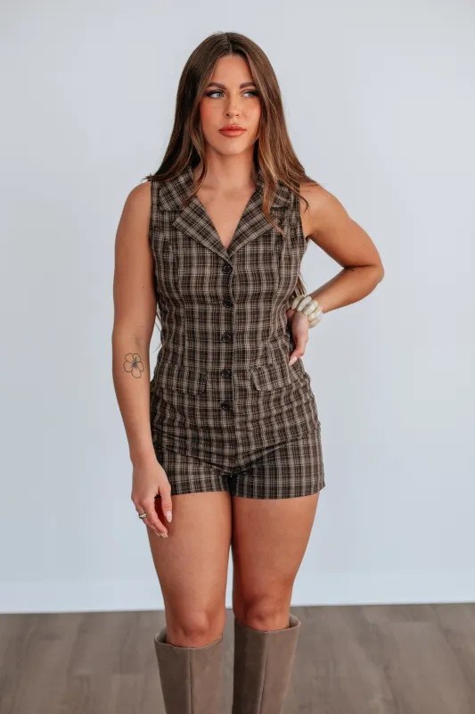 Odette Plaid Romper made by Le Lis