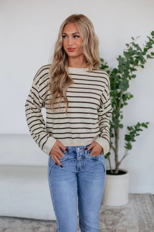 Kylene Striped Top - Oatmeal sold by Wild Oak Boutique