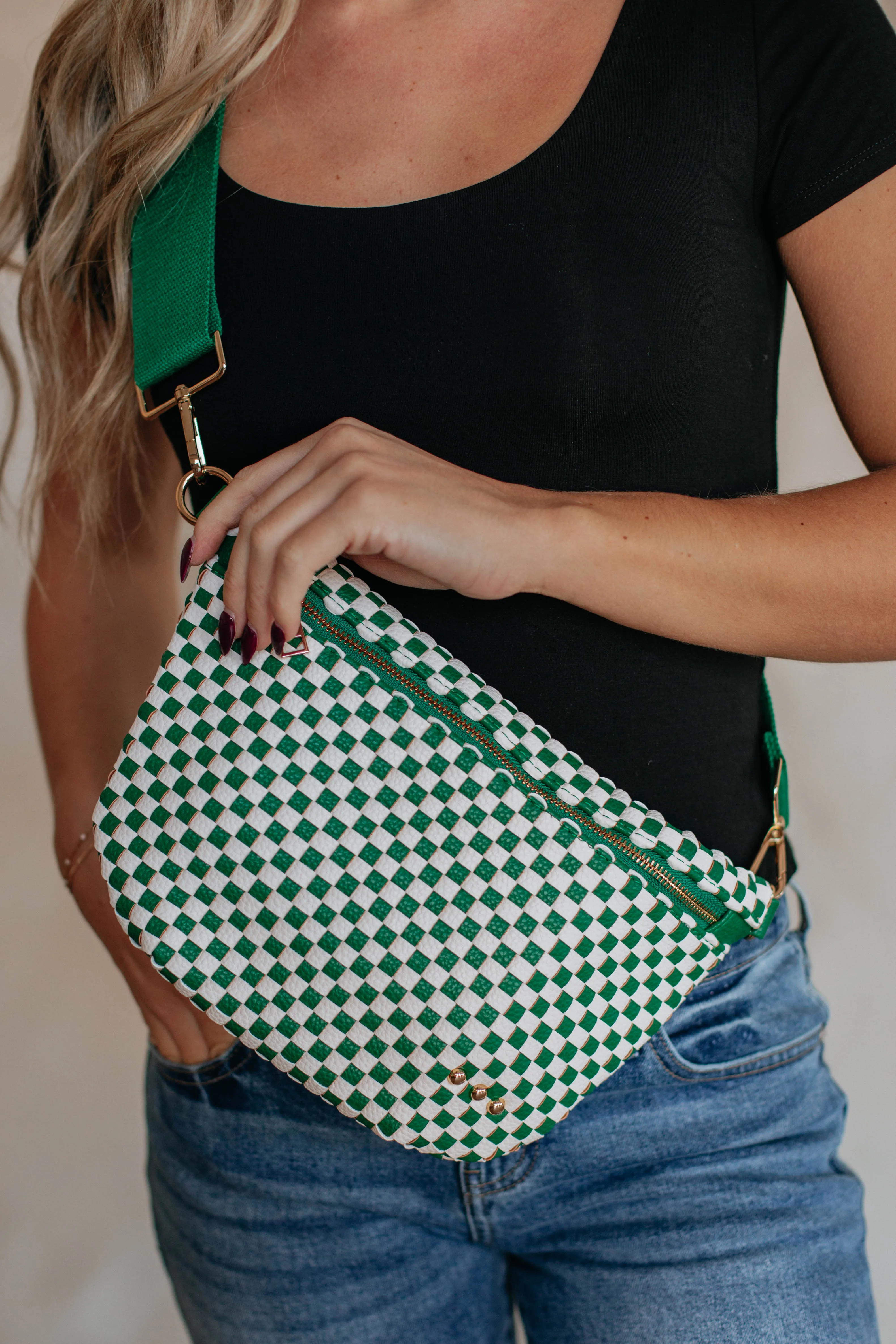 Patsy Checkered Bum Bag - Hunter Green sold by Wild Oak Boutique product image thumbnail 3