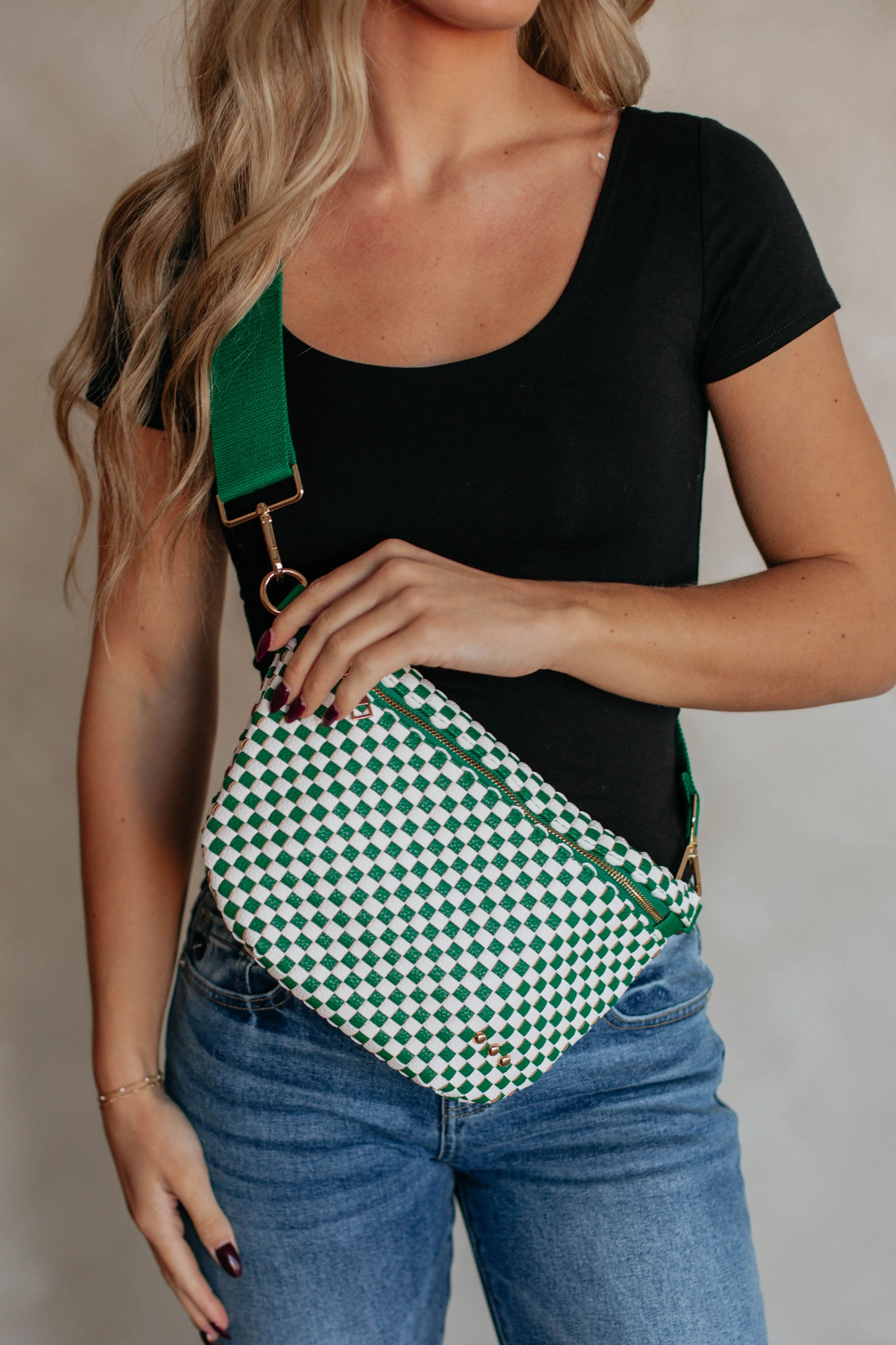 Patsy Checkered Bum Bag - Hunter Green sold by Wild Oak Boutique product image thumbnail 2