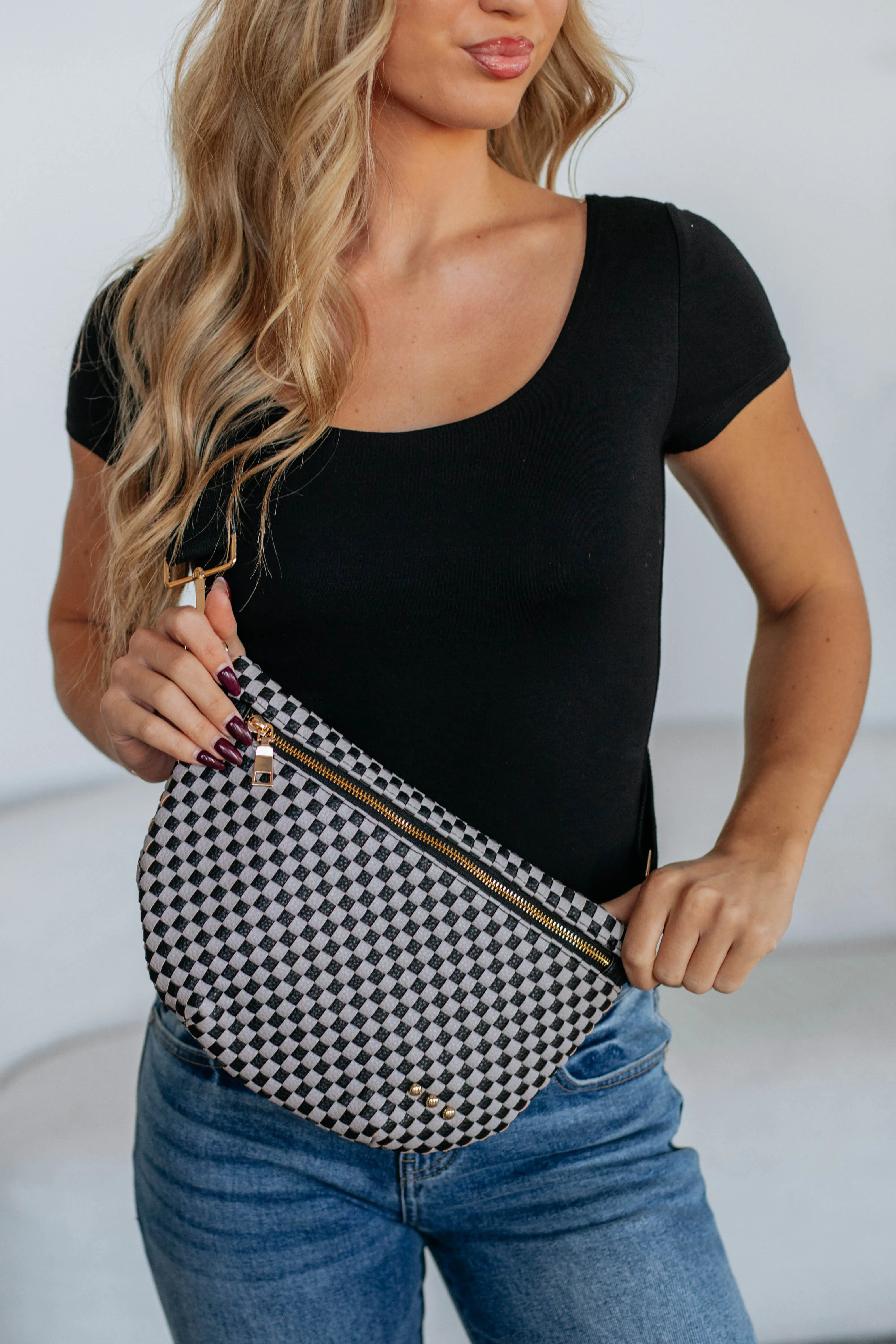 Patsy Checkered Bum Bag - Grey Black sold by Wild Oak Boutique product image thumbnail 2