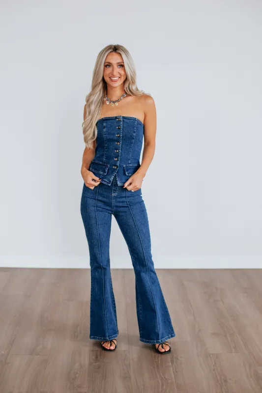 Kayleen Denim Jumpsuit sold by Wild Oak Boutique