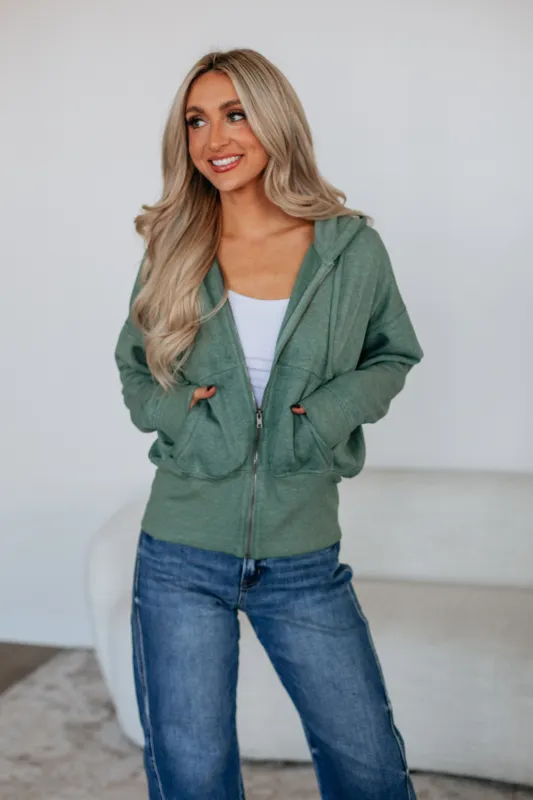 Maxwell Washed Zip-Up Hoodie - Spruce sold by Wild Oak Boutique