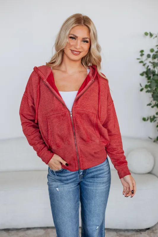 Maxwell Washed Zip-Up Hoodie - Pomegranate sold by Wild Oak Boutique