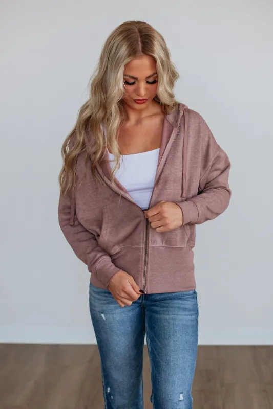 Maxwell Washed Zip-Up Hoodie - Light Mauve sold by Wild Oak Boutique