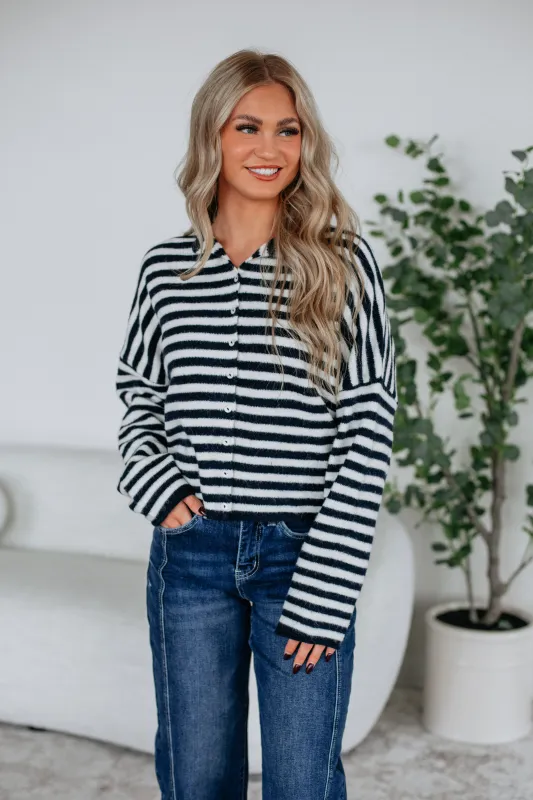 Brooke Striped Cardigan - Navy Mix made by Things Between
