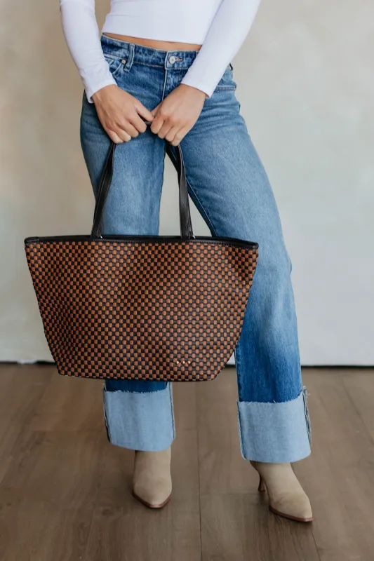 Keeley Checkered Tote Bag - Espresso sold by Wild Oak Boutique