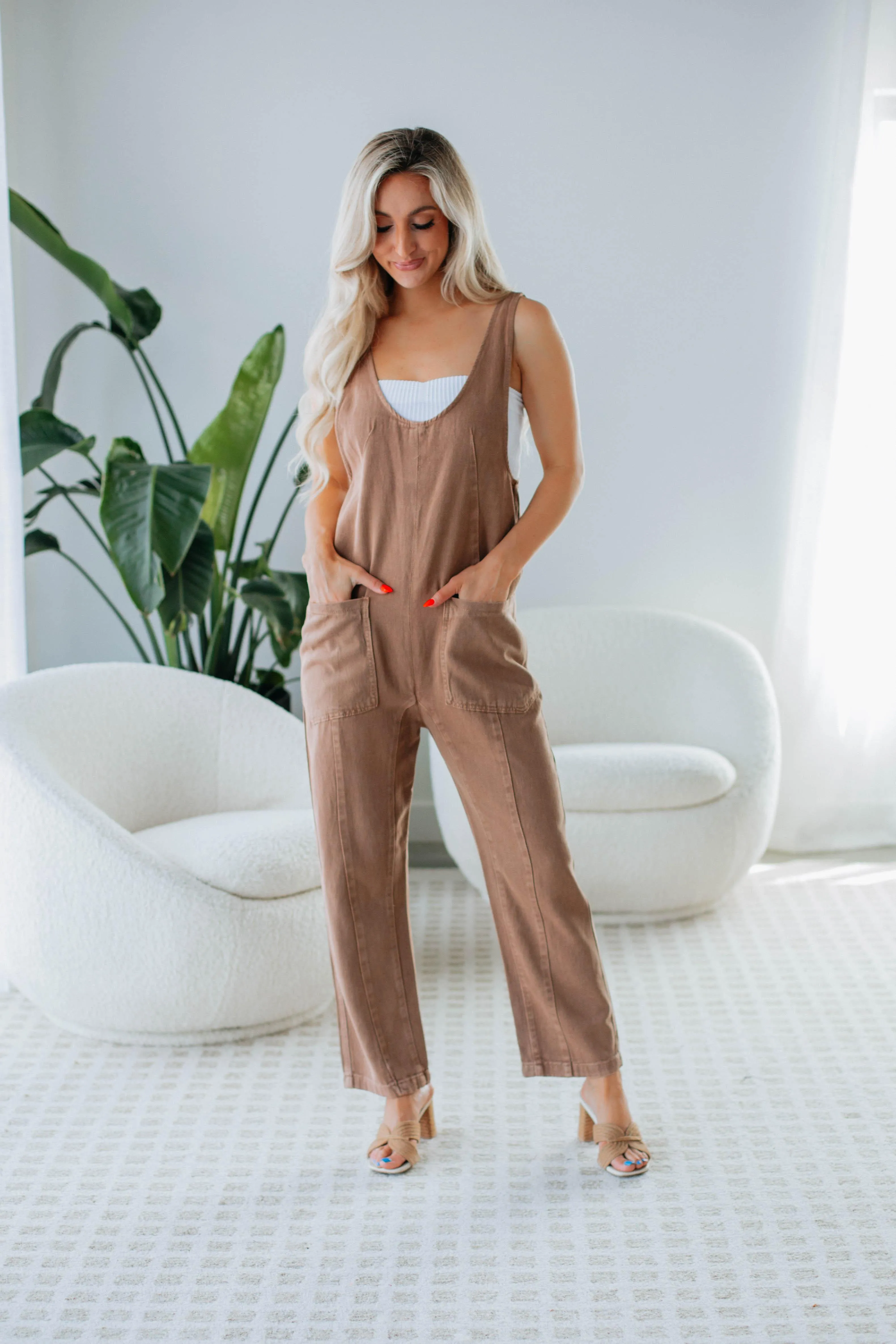 Marlow Denim Overalls - Mocha sold by Wild Oak Boutique product image thumbnail 3