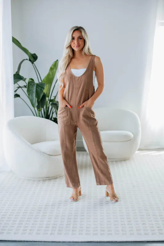 Marlow Denim Overalls - Mocha sold by Wild Oak Boutique