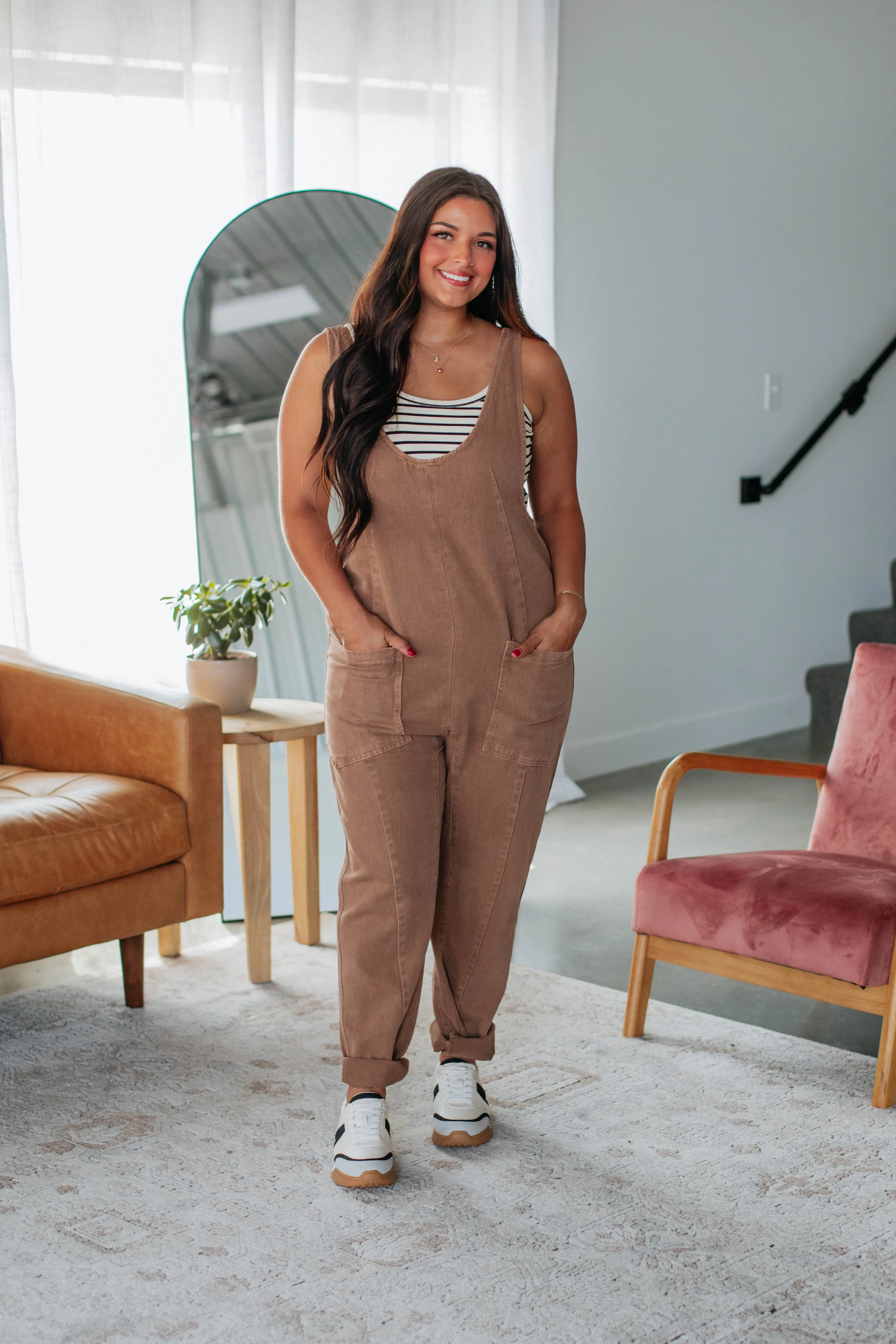 Marlow Denim Overalls - Mocha sold by Wild Oak Boutique product image thumbnail 4